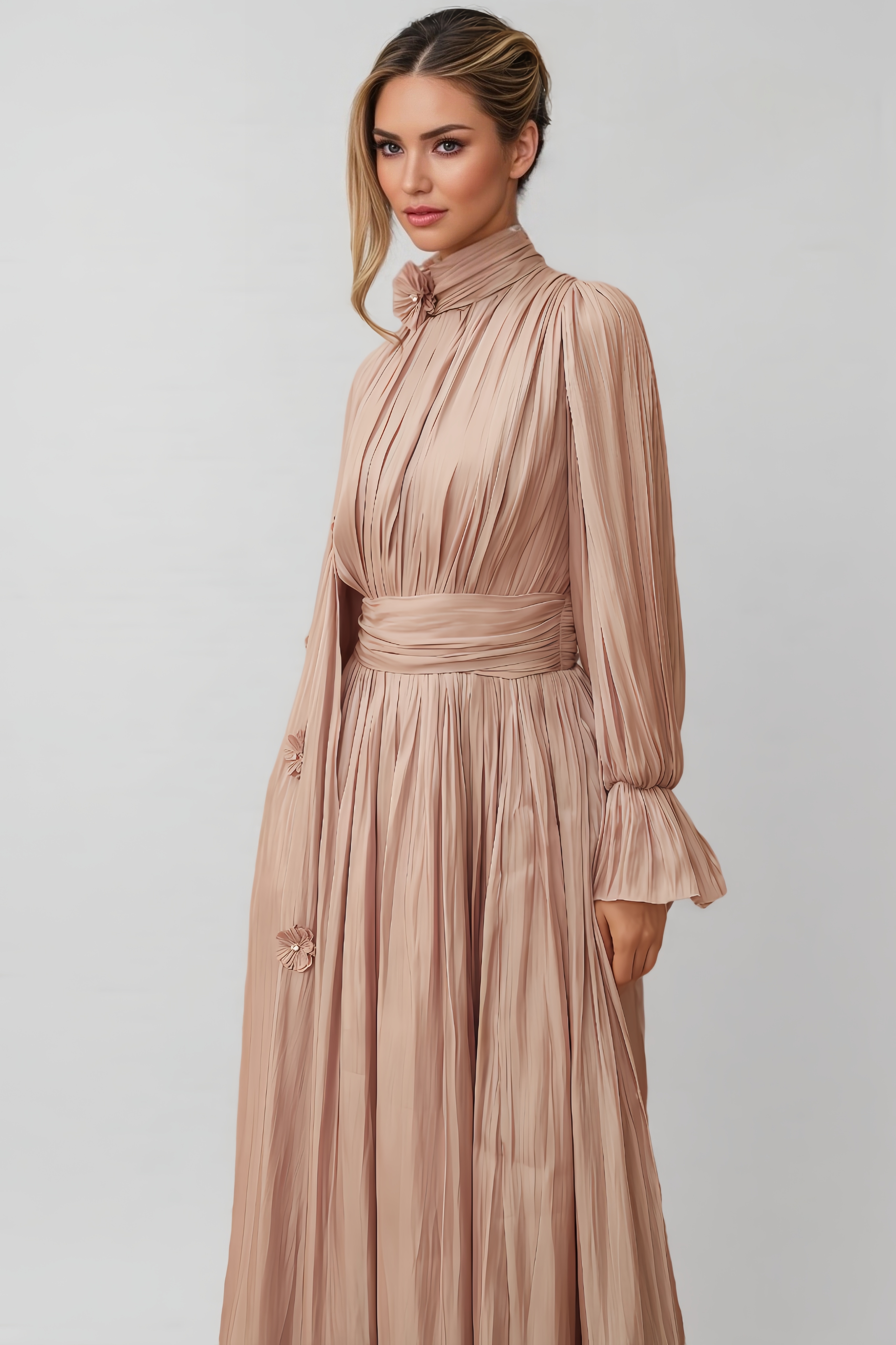 Niall Floral Pleated Cape Maxi Dress