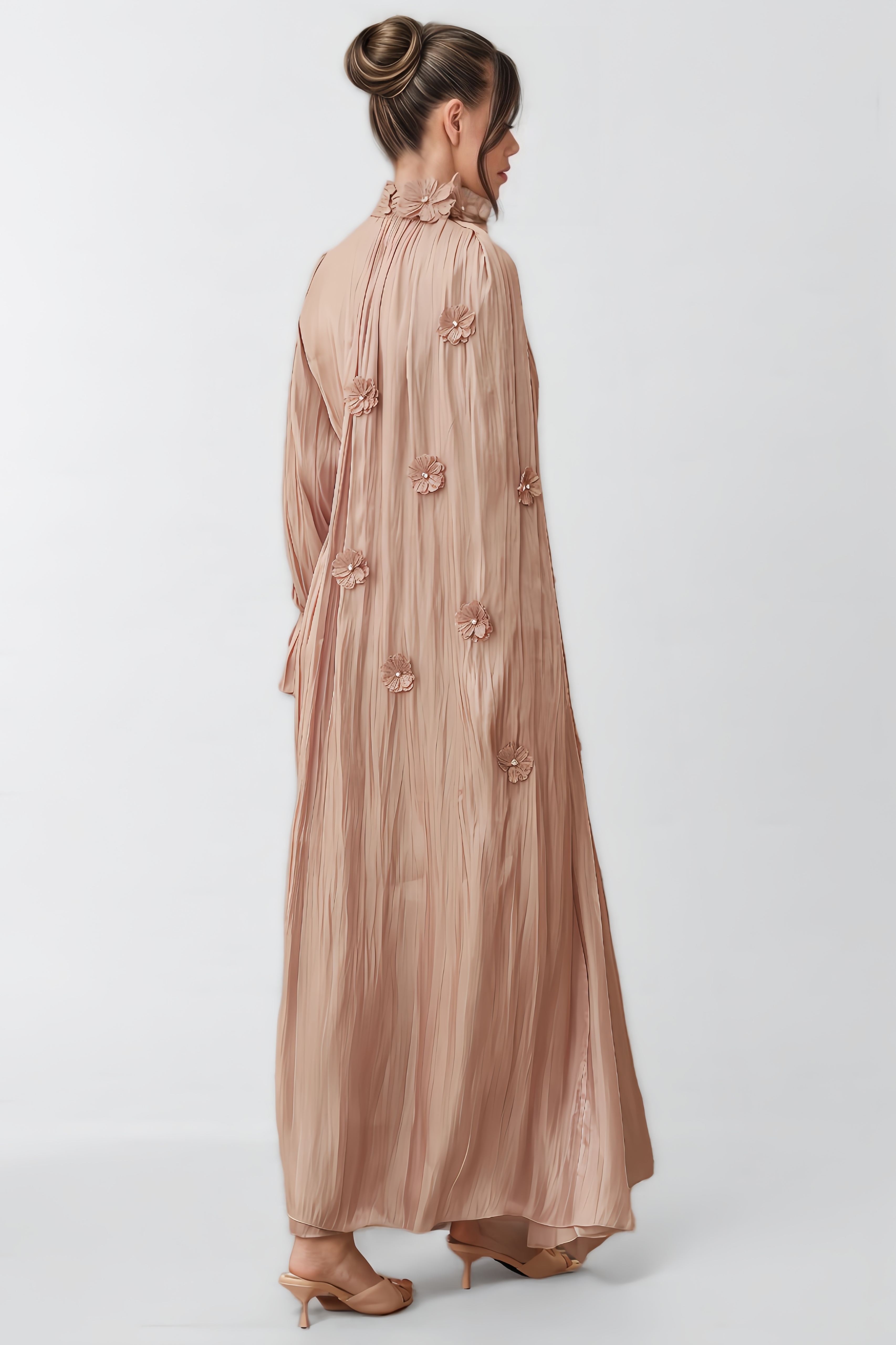 Niall Floral Pleated Cape Maxi Dress