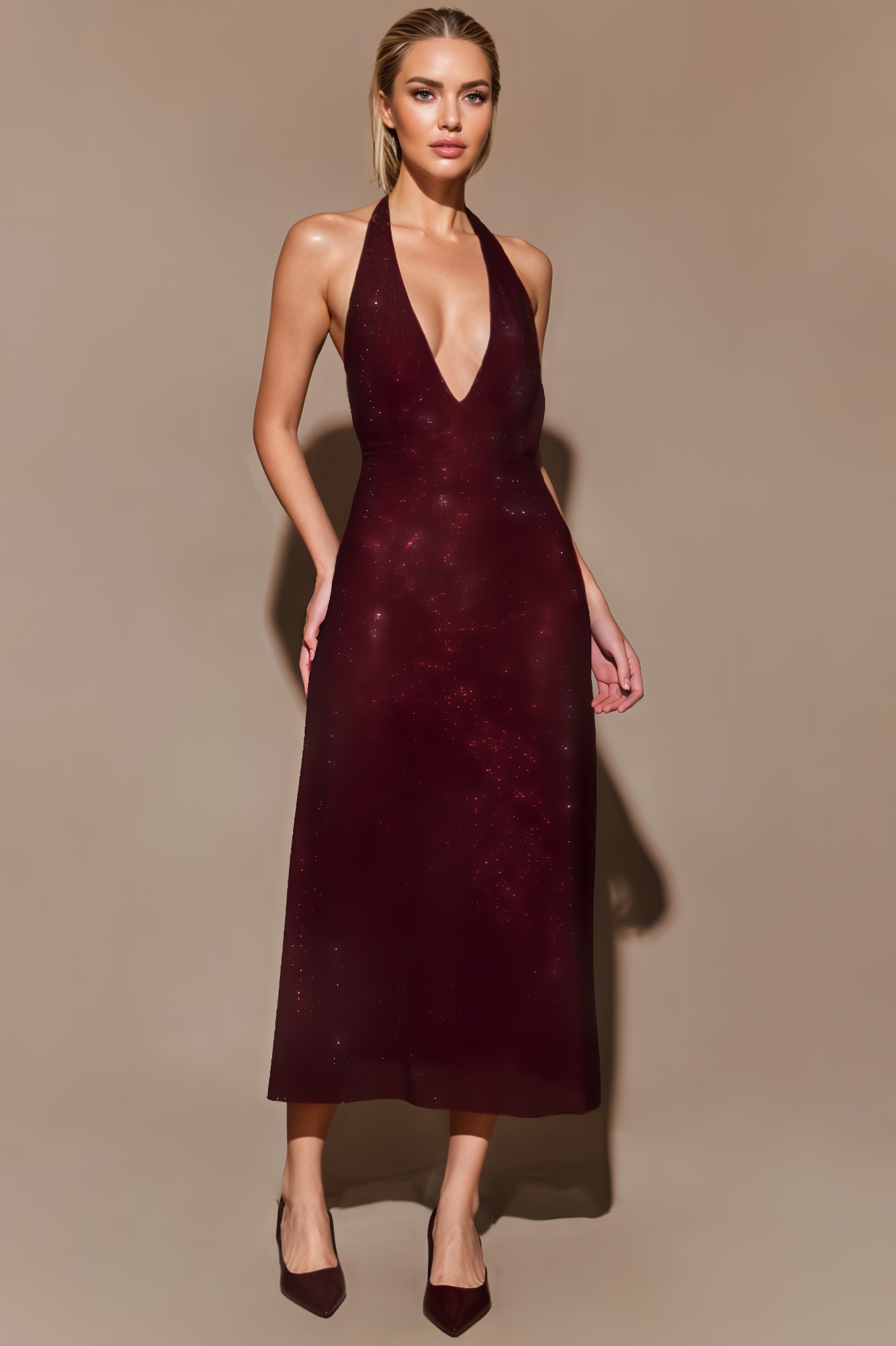 Paxotk Diamante Halter Midi Dress