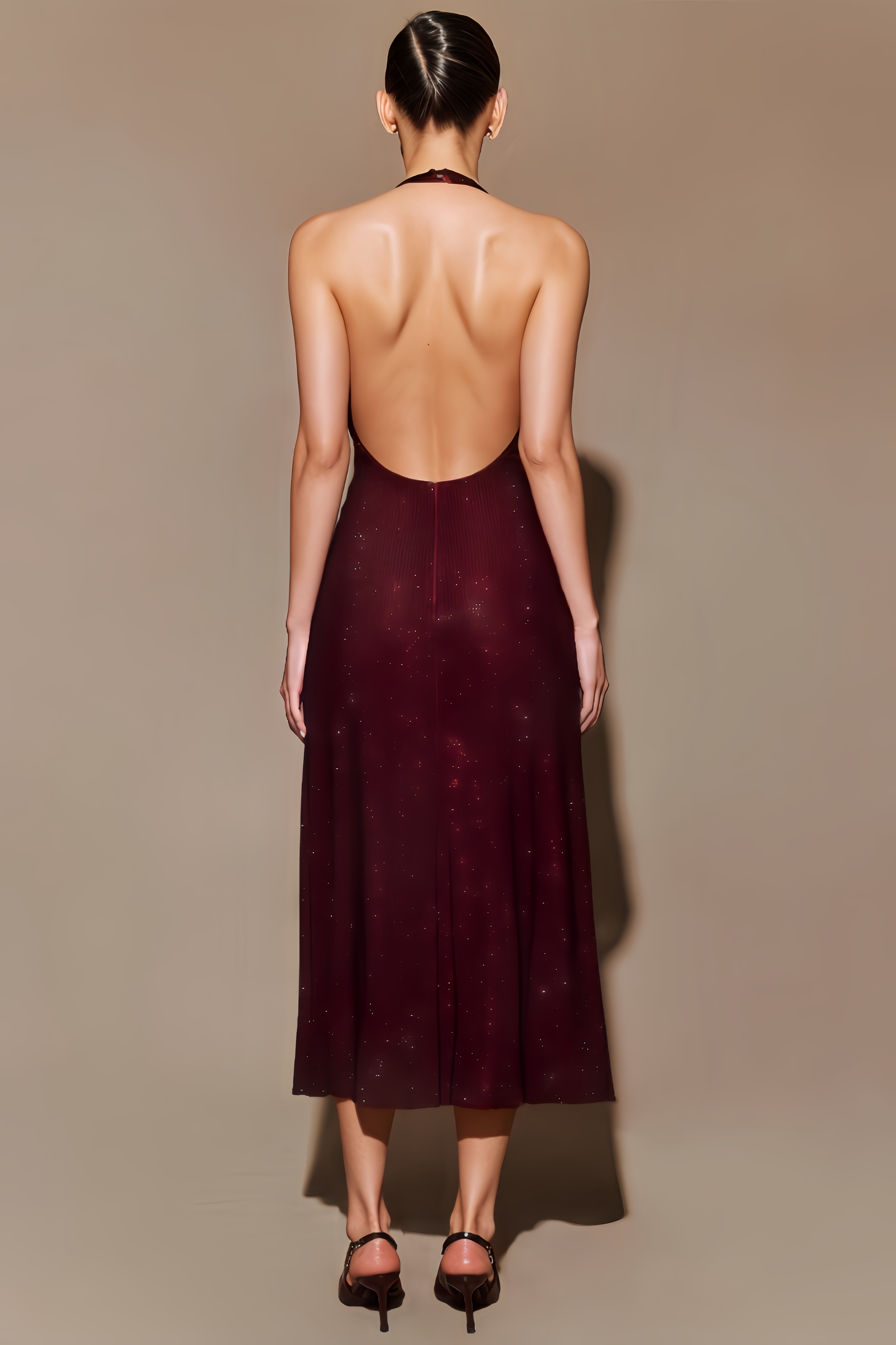 Paxotk Diamante Halter Midi Dress