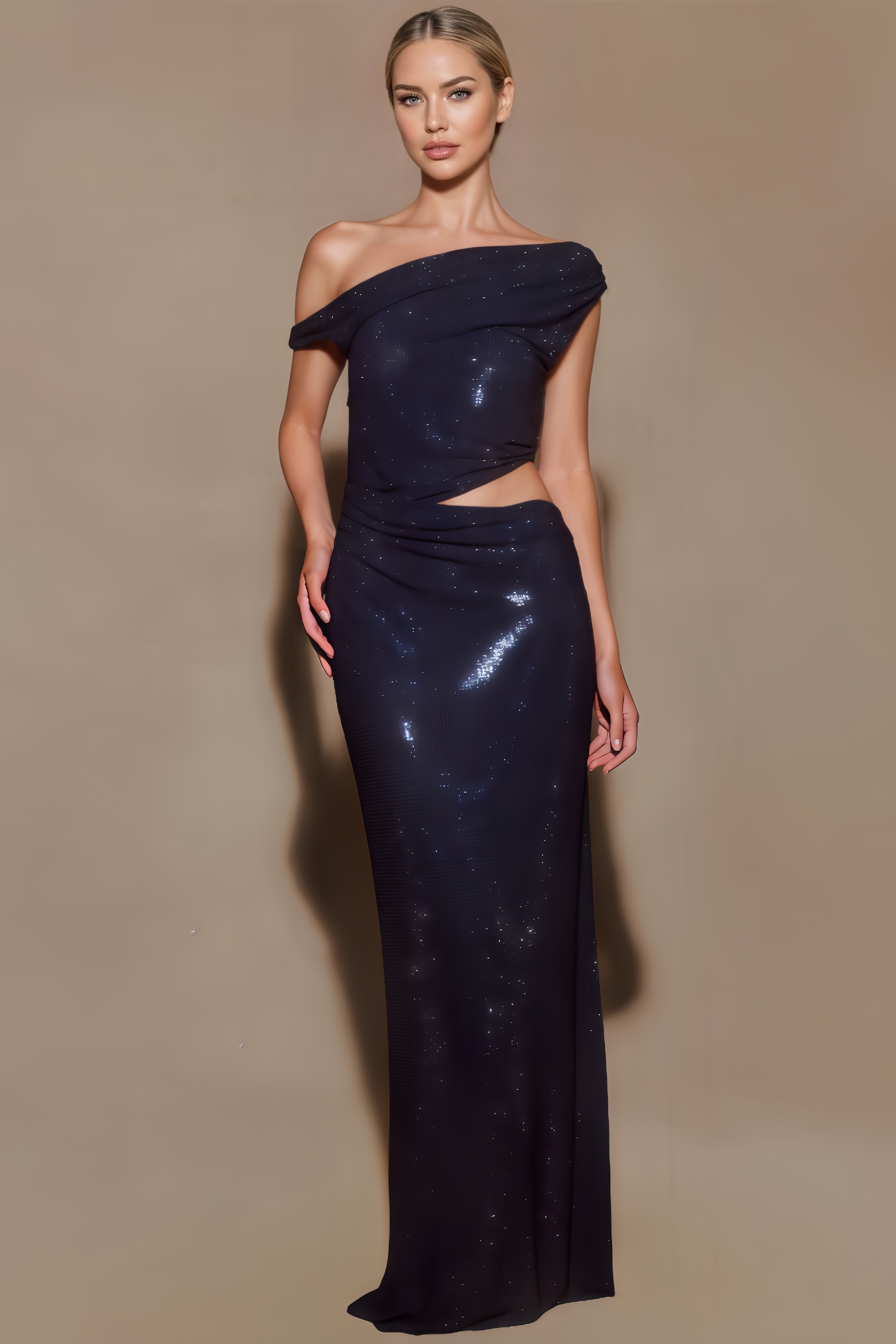 Wyntat Diamante One Shoulder Maxi Dress