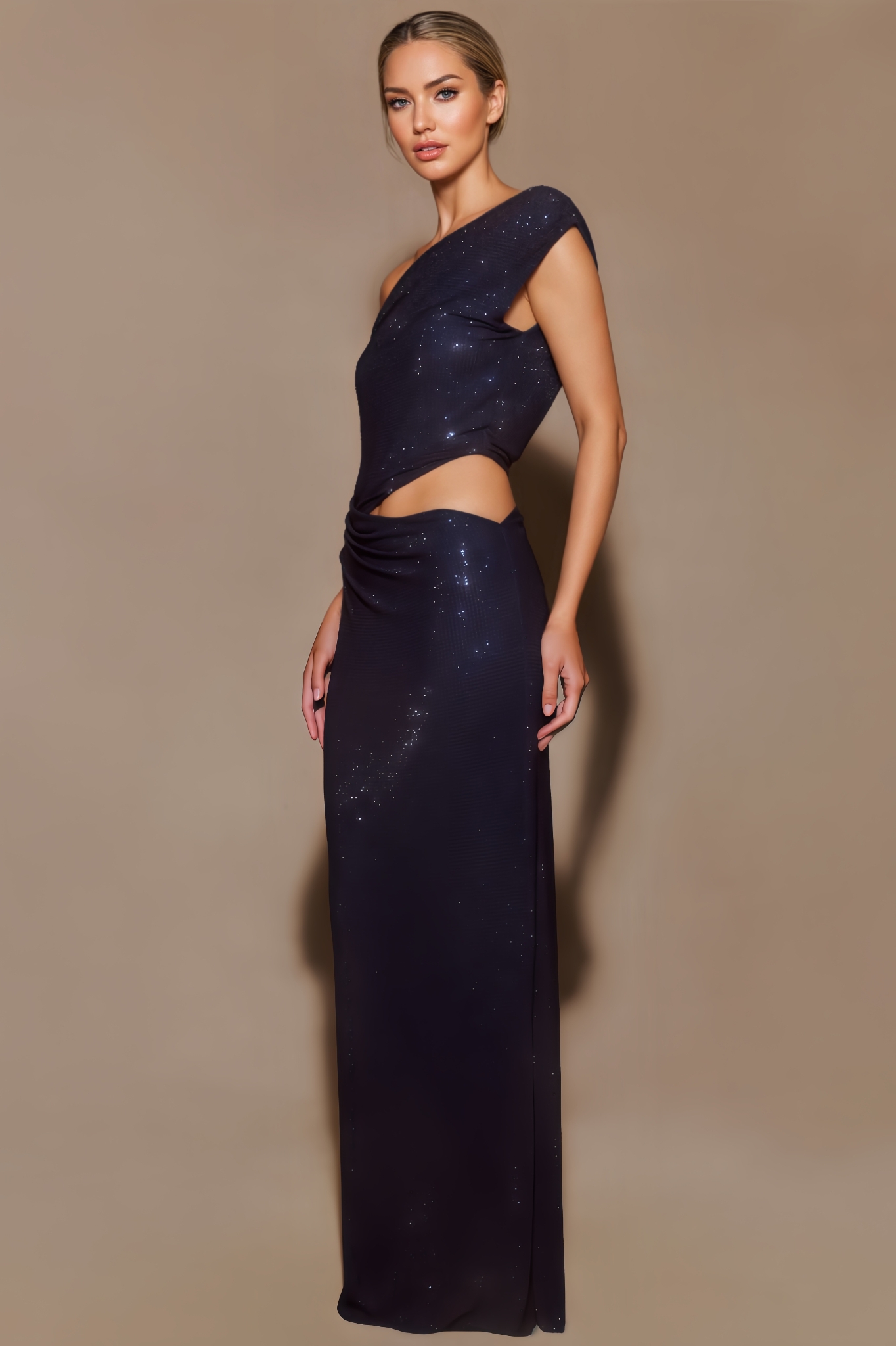 Wyntat Diamante One Shoulder Maxi Dress
