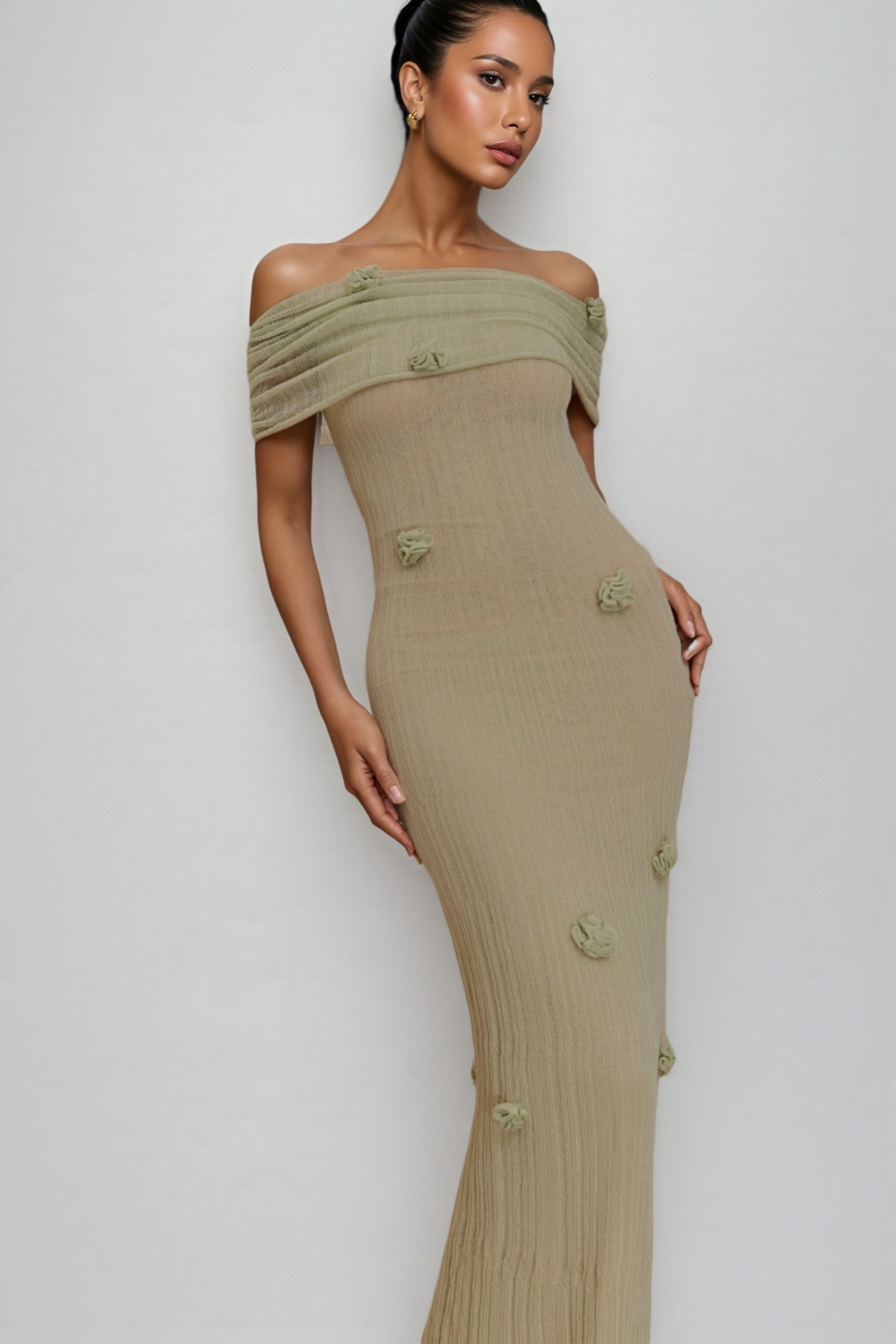 Ulrica Green Orchid Knit Maxi Dress