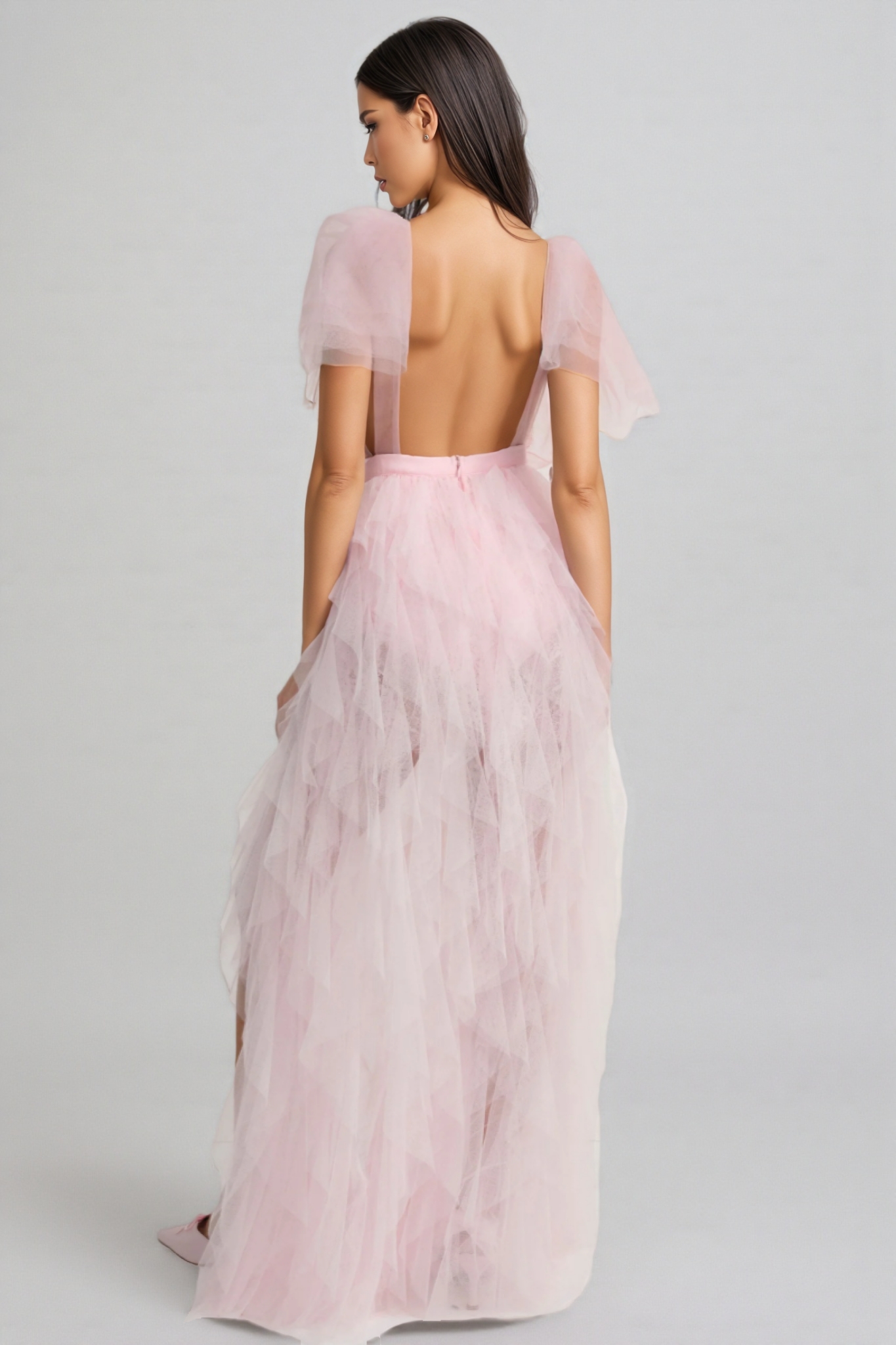 Chlos Pink Lace Mesh Maxi Dress