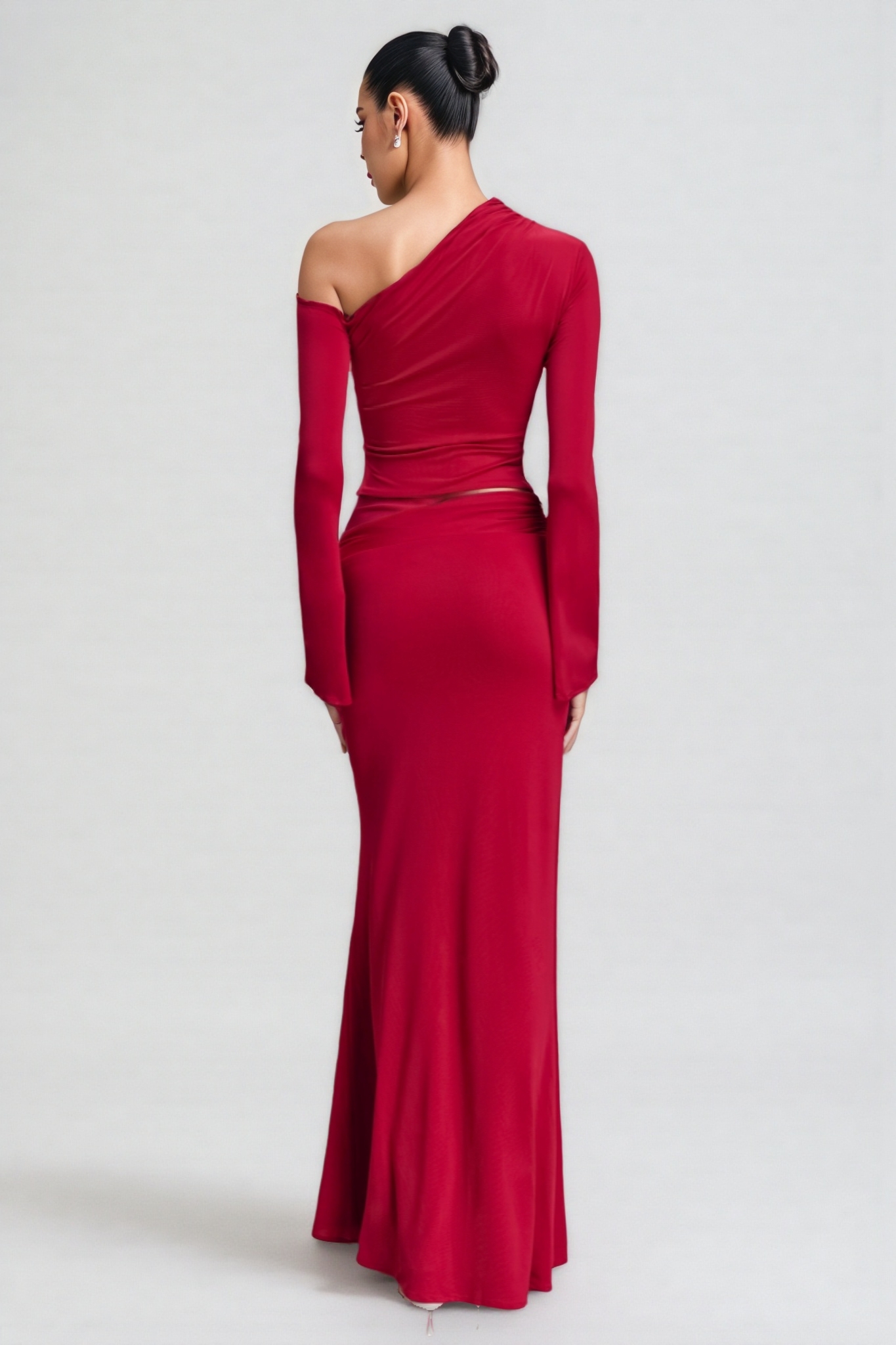 Aurod Slanted Collar 3D Flower Maxi Dress Set