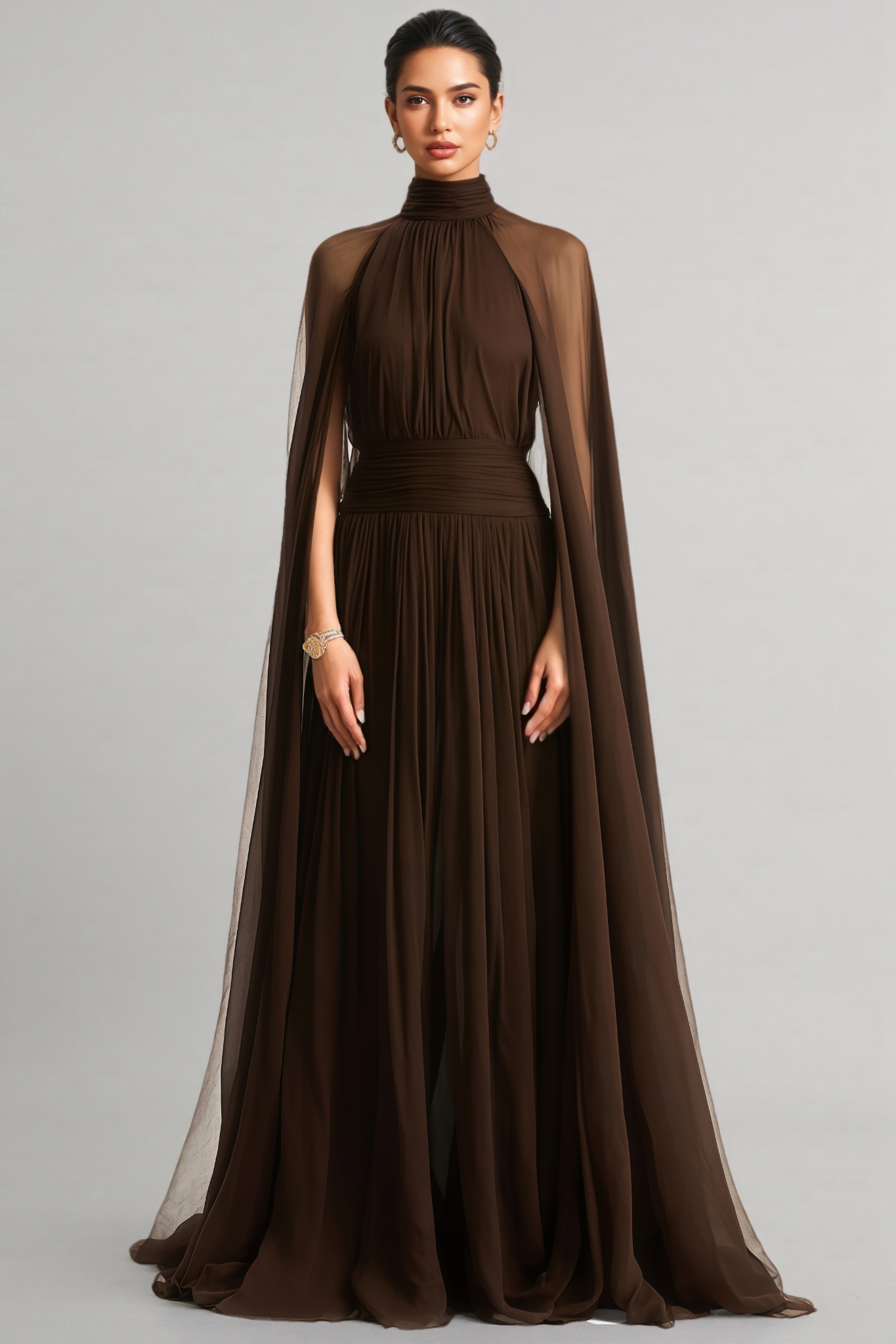 Mina Mesh High-Neck Bow Maxi Dress