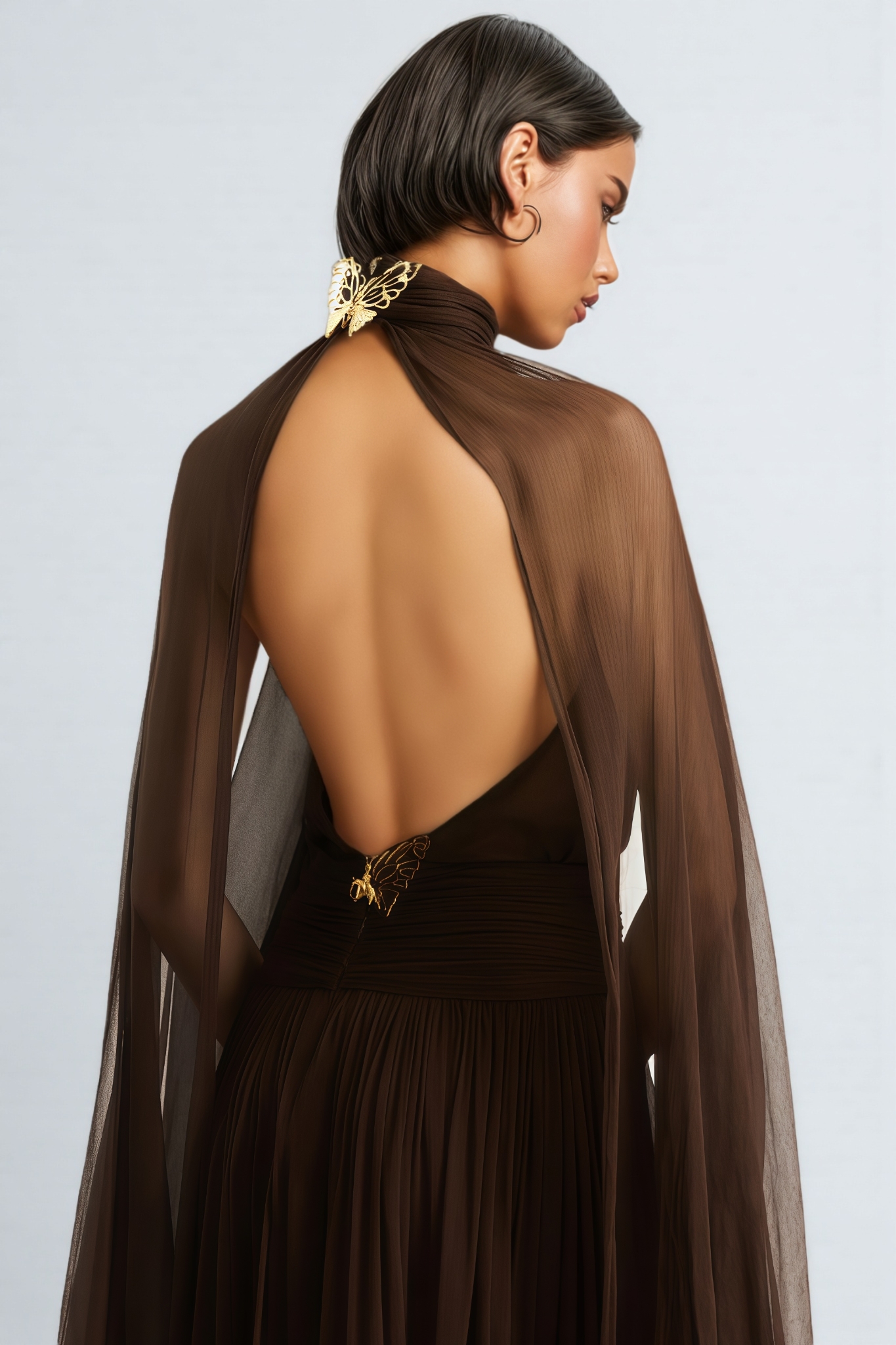 Mina Mesh High-Neck Bow Maxi Dress