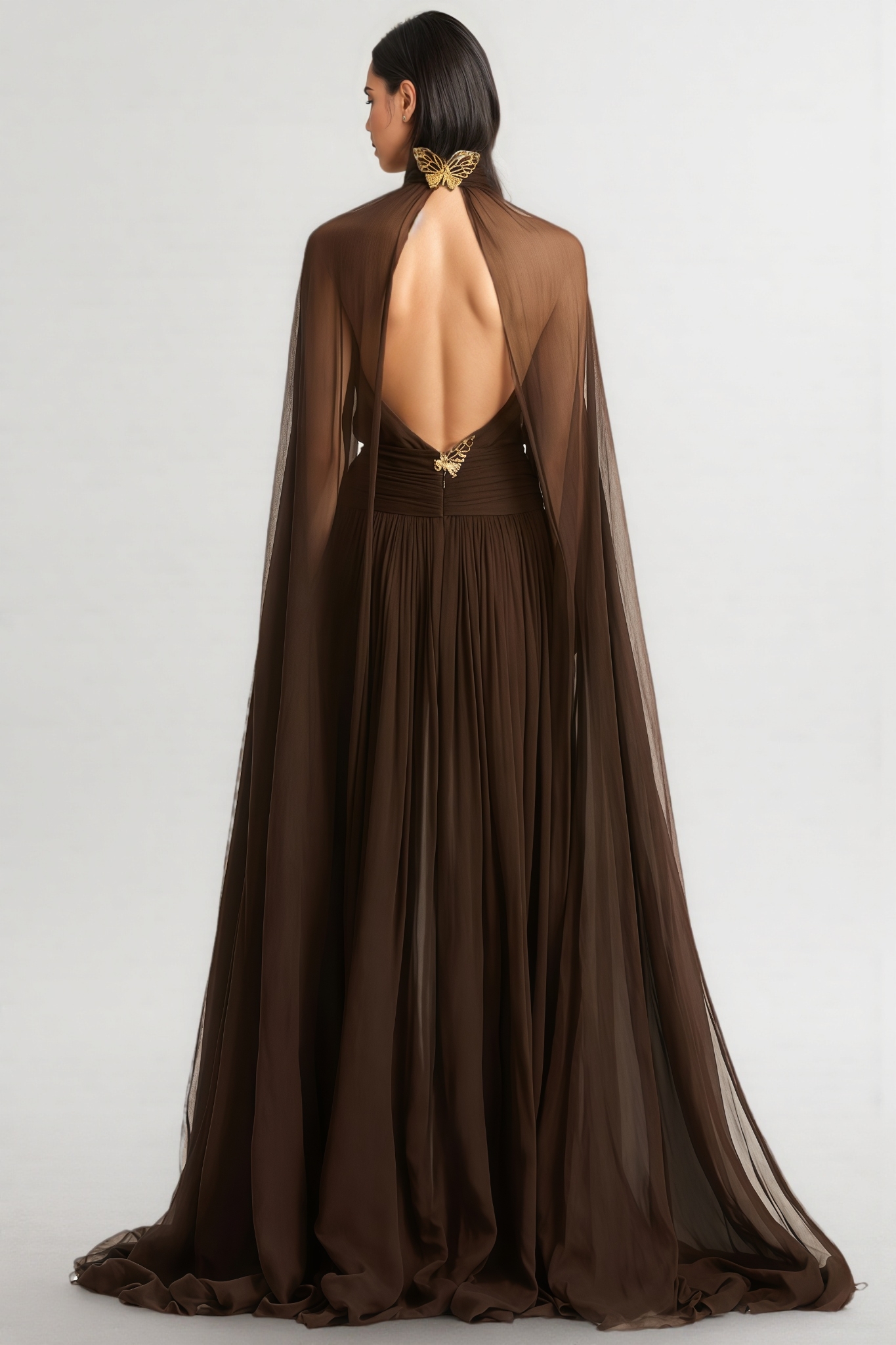 Mina Mesh High-Neck Bow Maxi Dress