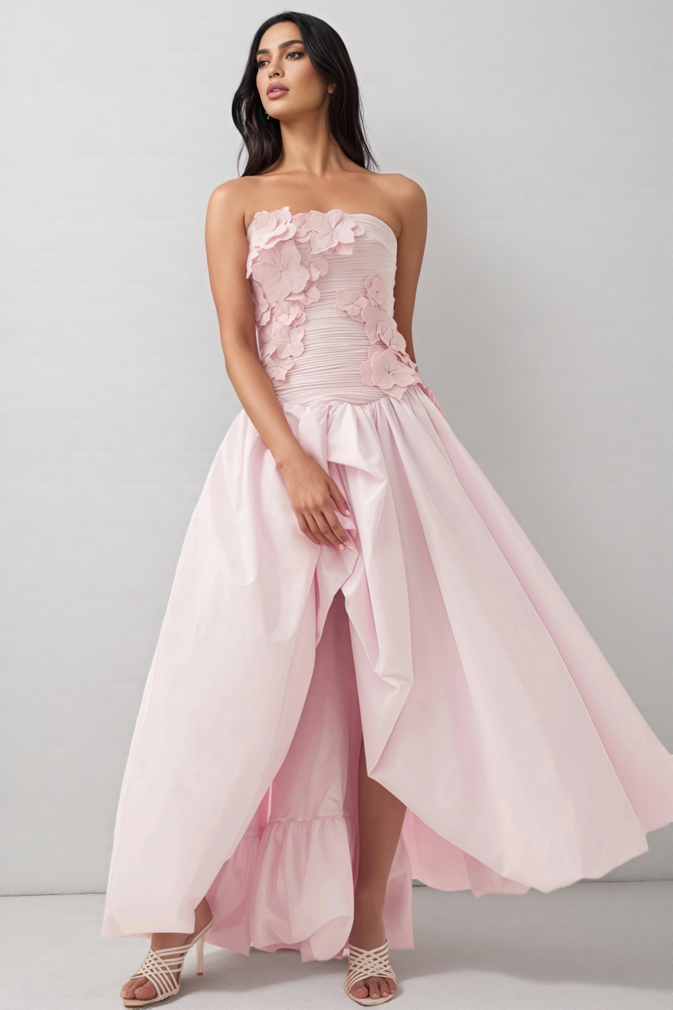 Eliahe Pink 3D Flower Split Maxi Dress