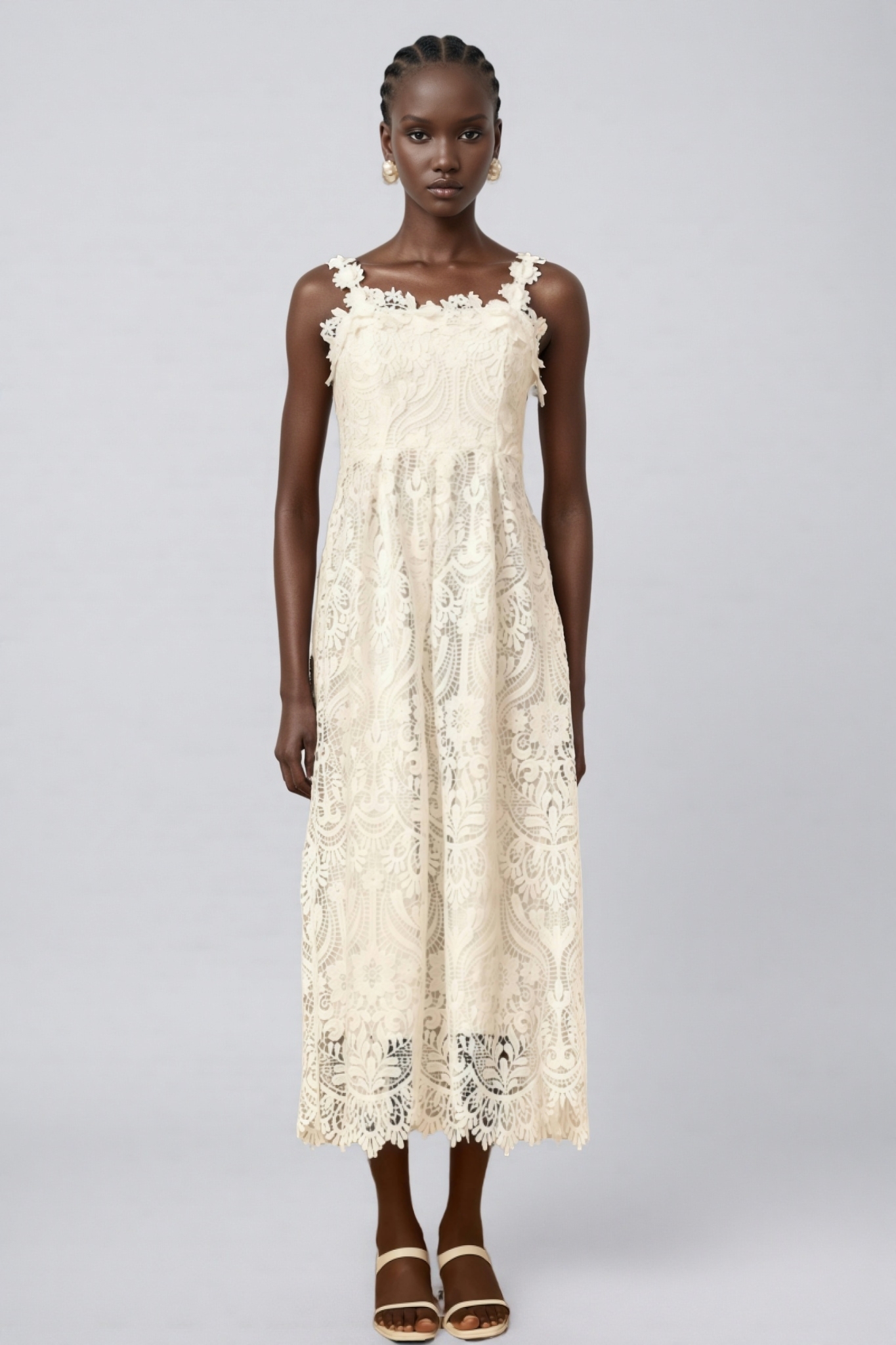 Harlin White Floral Lace Maxi Dress