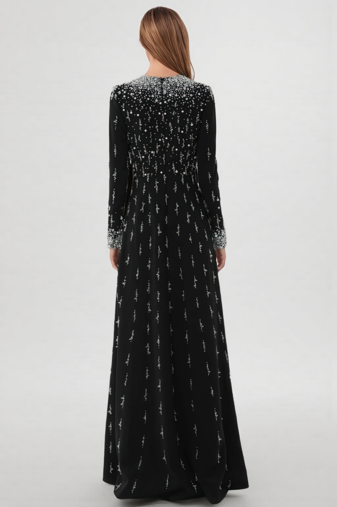 Iontk Long Sleeve Beaded Maxi Dress