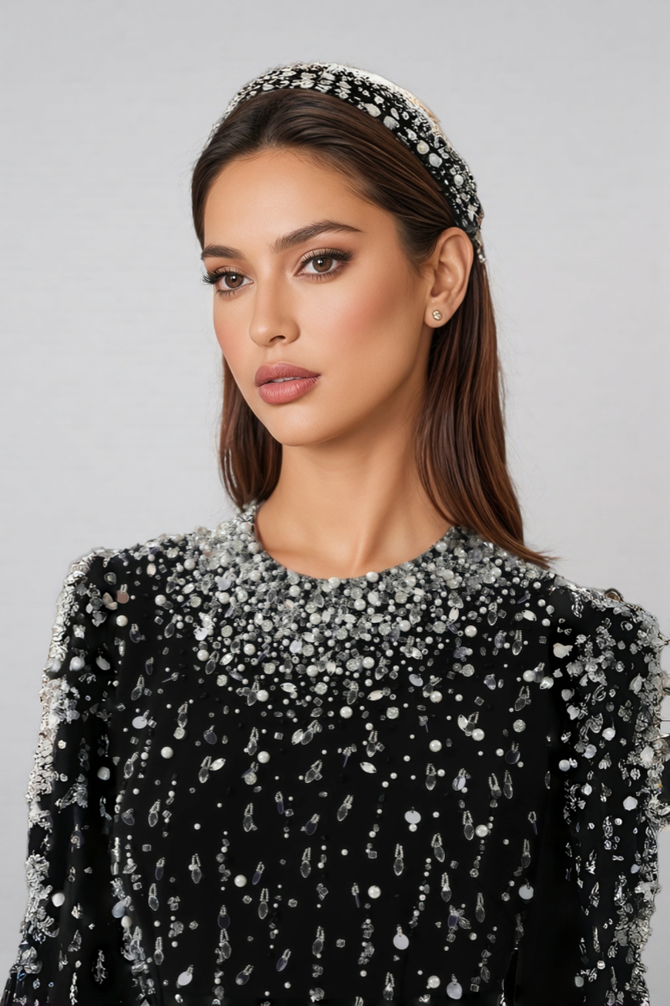 Iontk Long Sleeve Beaded Maxi Dress