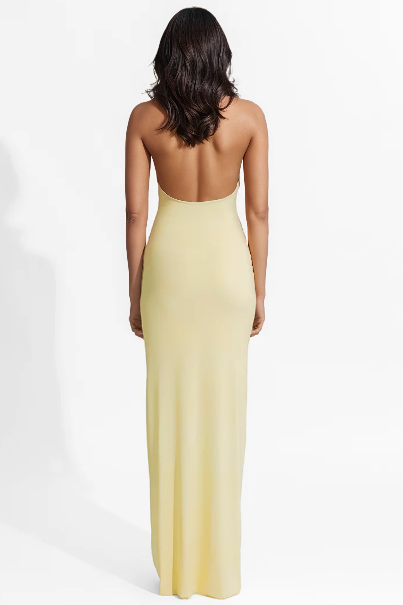 Dakod Yellow 3D Floral Backless Maxi Dress