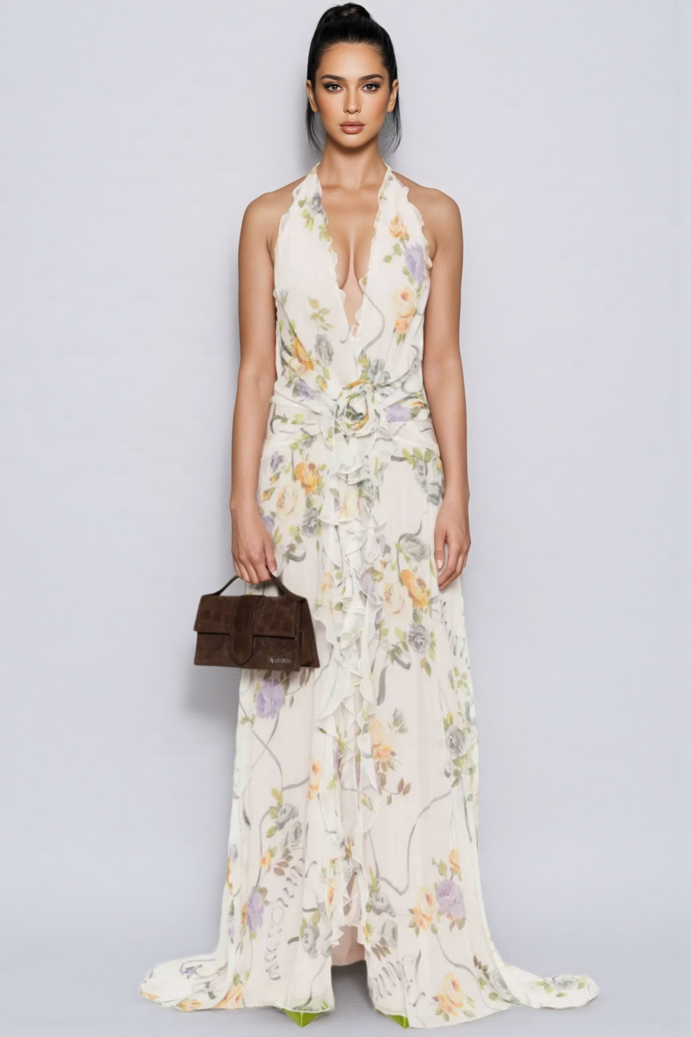 Umbek Floral Print Ruffle Maxi Dress