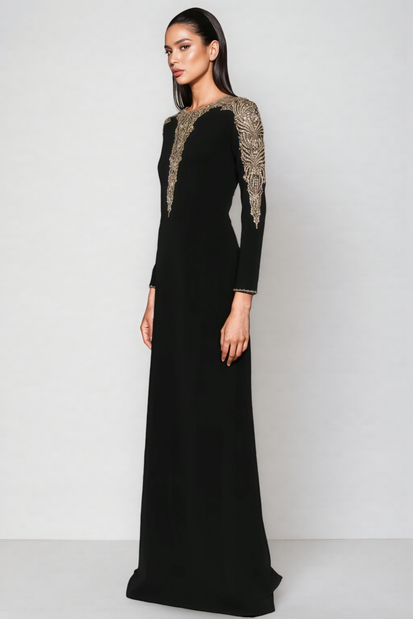 Eiratk Black Beaded Diamond Mesh Maxi Dress