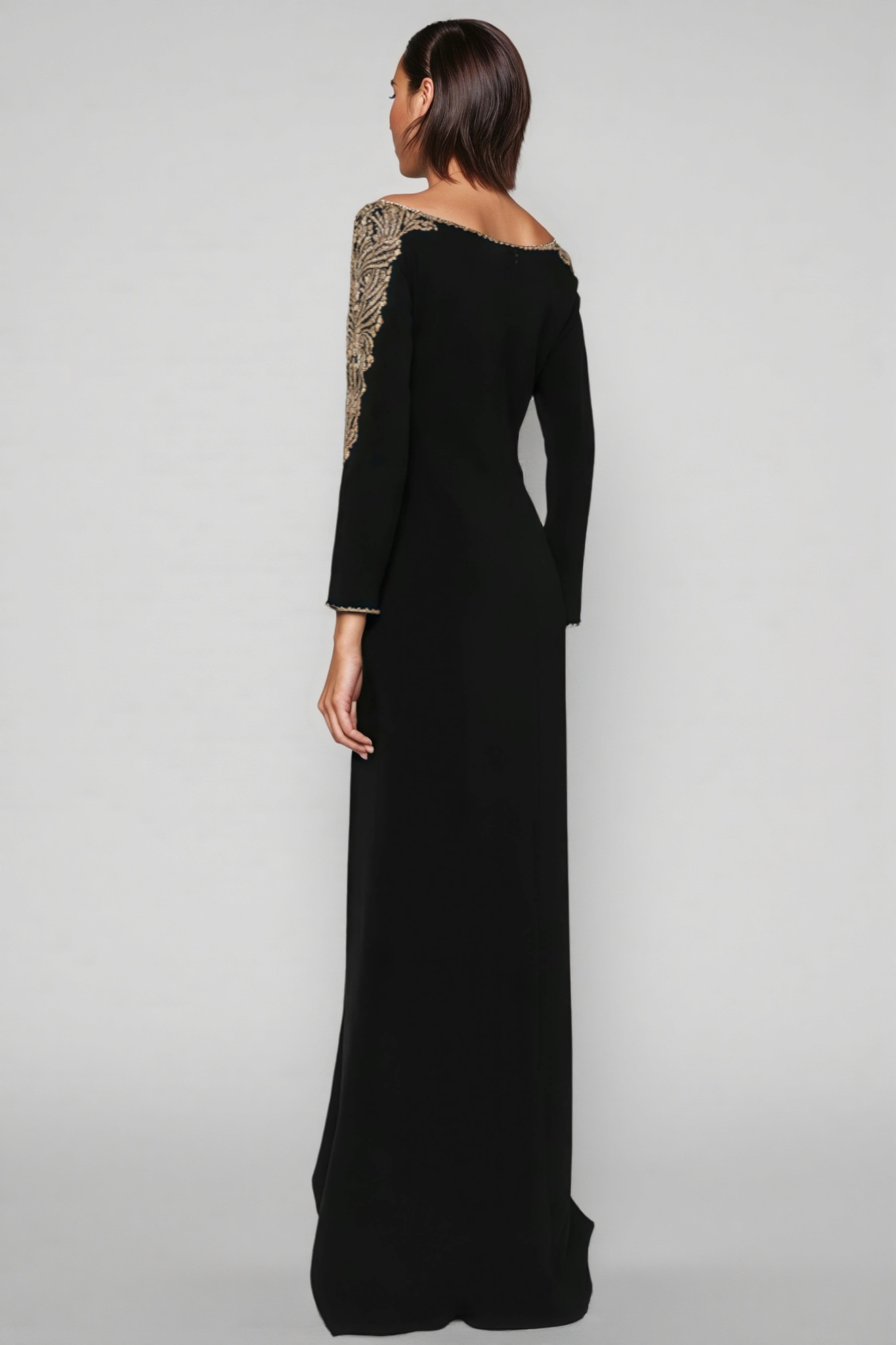 Eiratk Black Beaded Diamond Mesh Maxi Dress