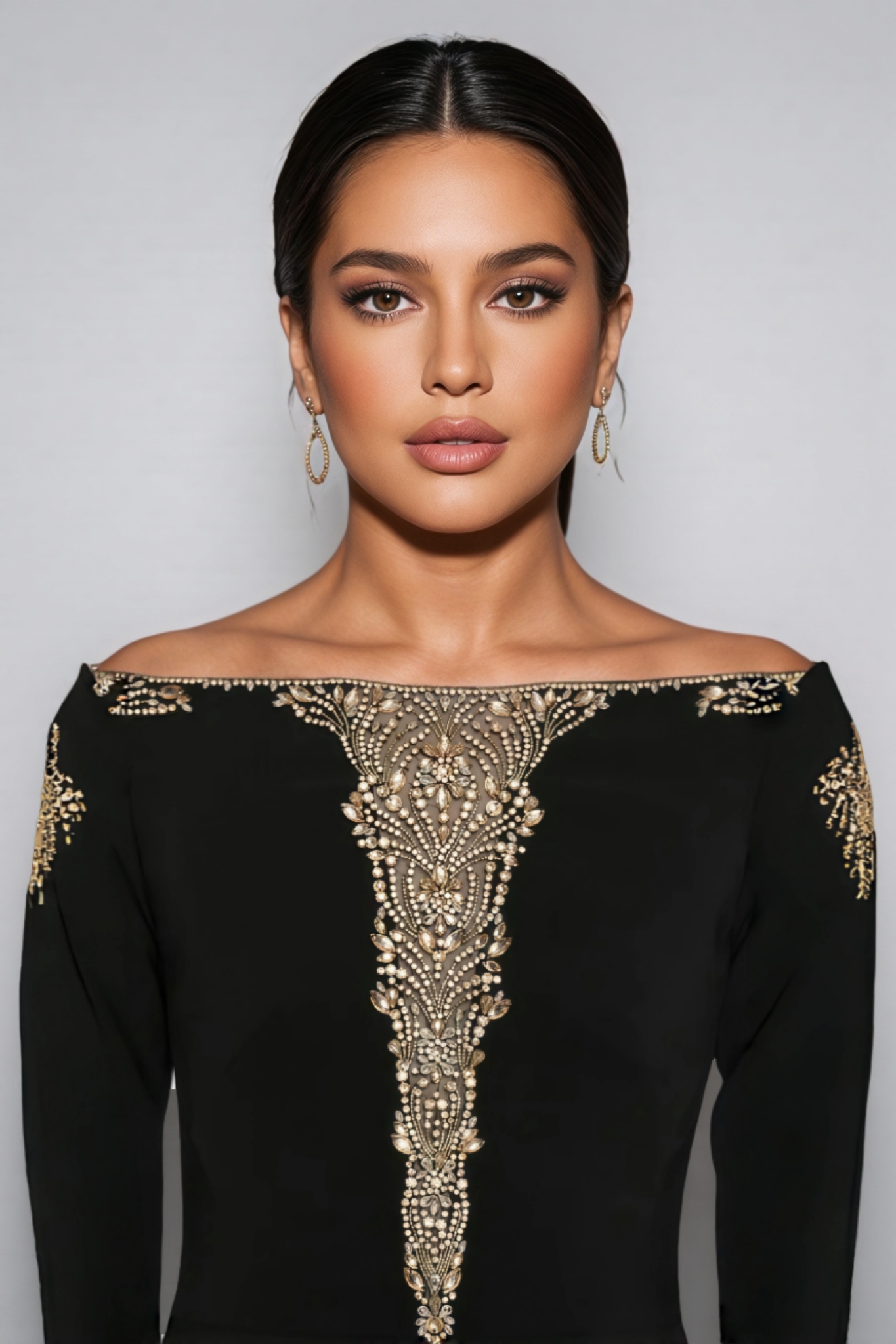 Eiratk Black Beaded Diamond Mesh Maxi Dress
