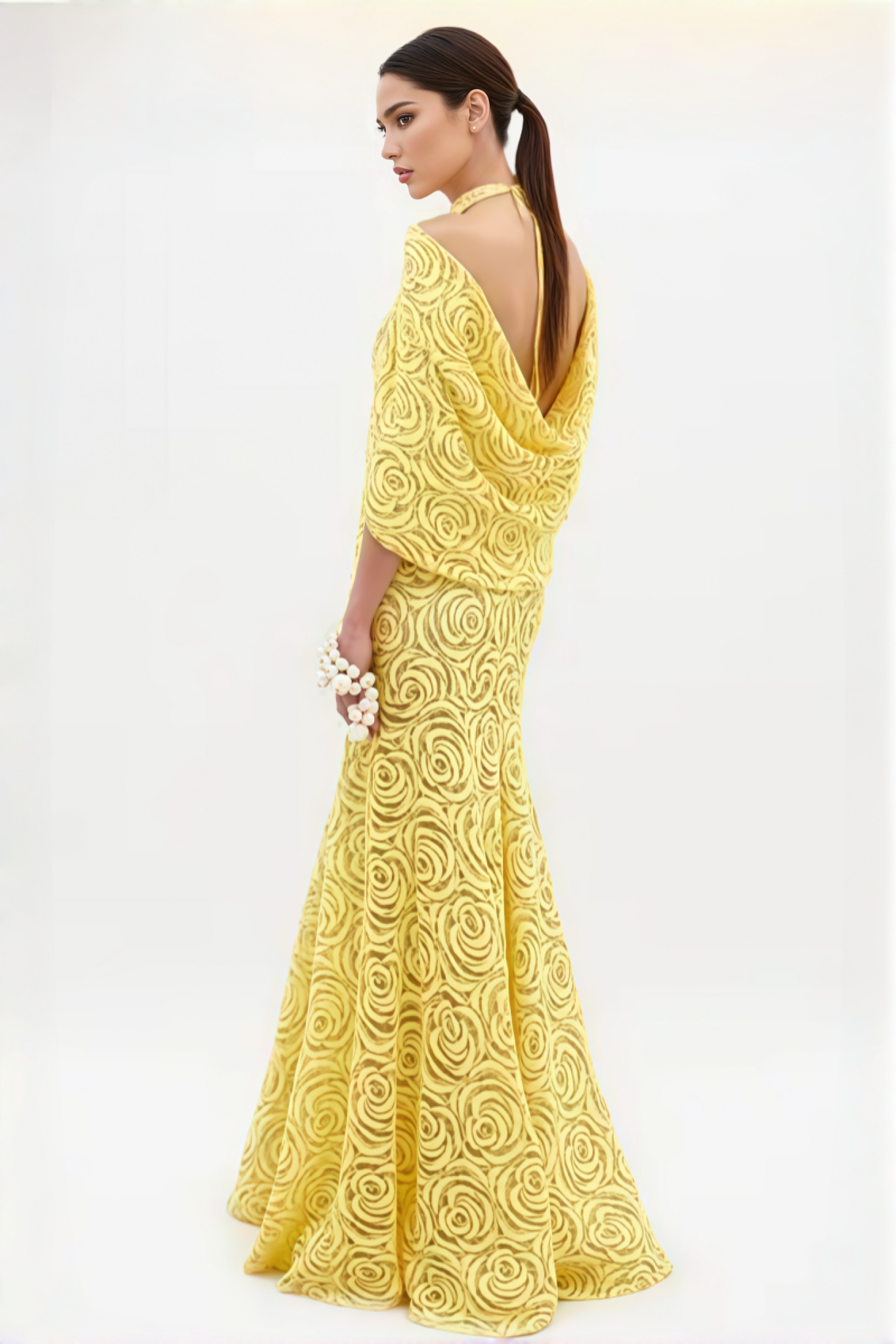 Ann Embroidered Shawl Midi Dress