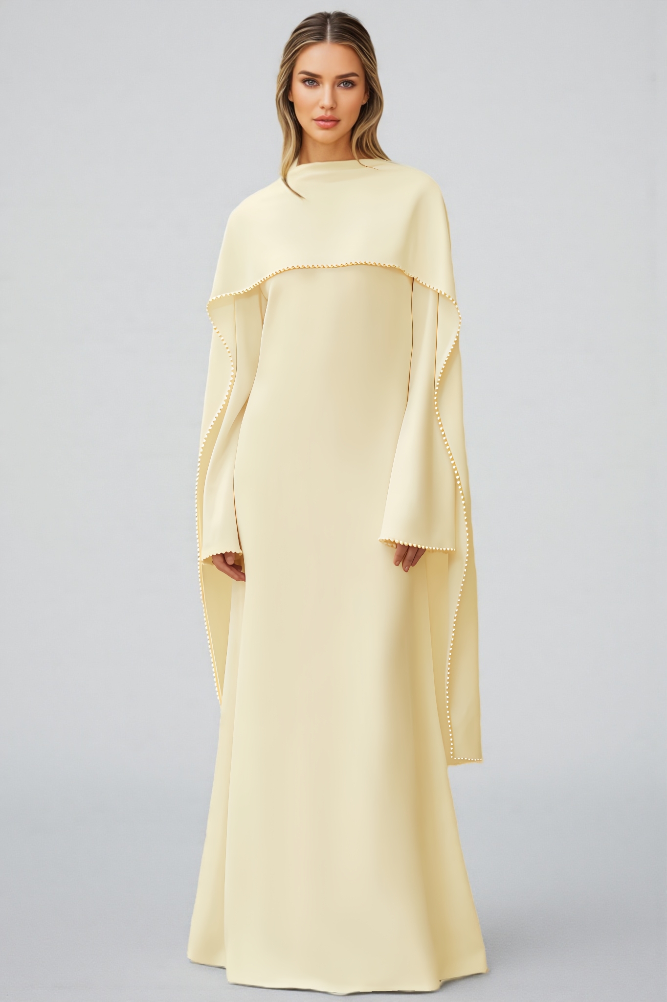 Paca Pearl Trim Shawl Detail Maxi Dress