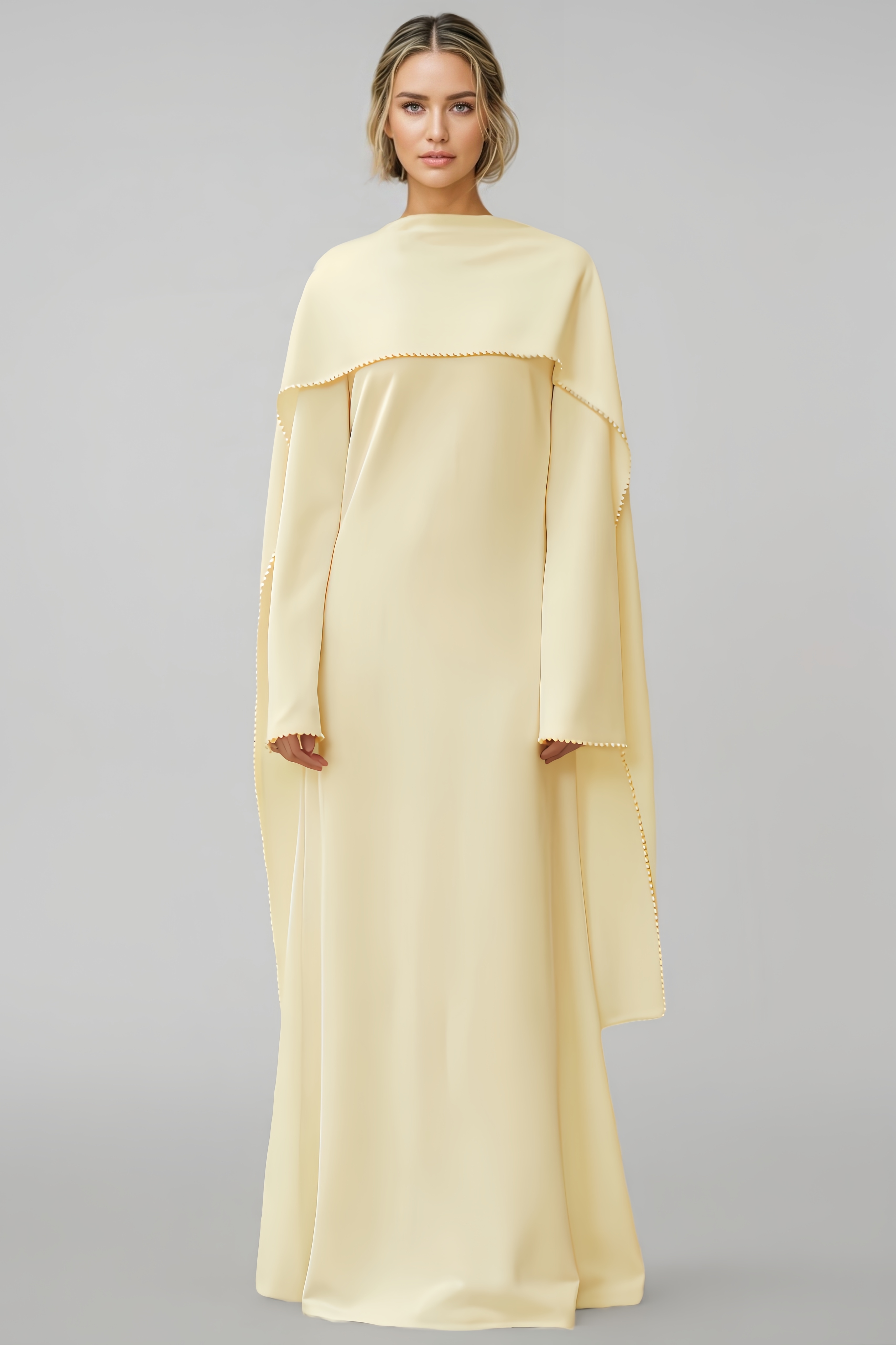 Paca Pearl Trim Shawl Detail Maxi Dress