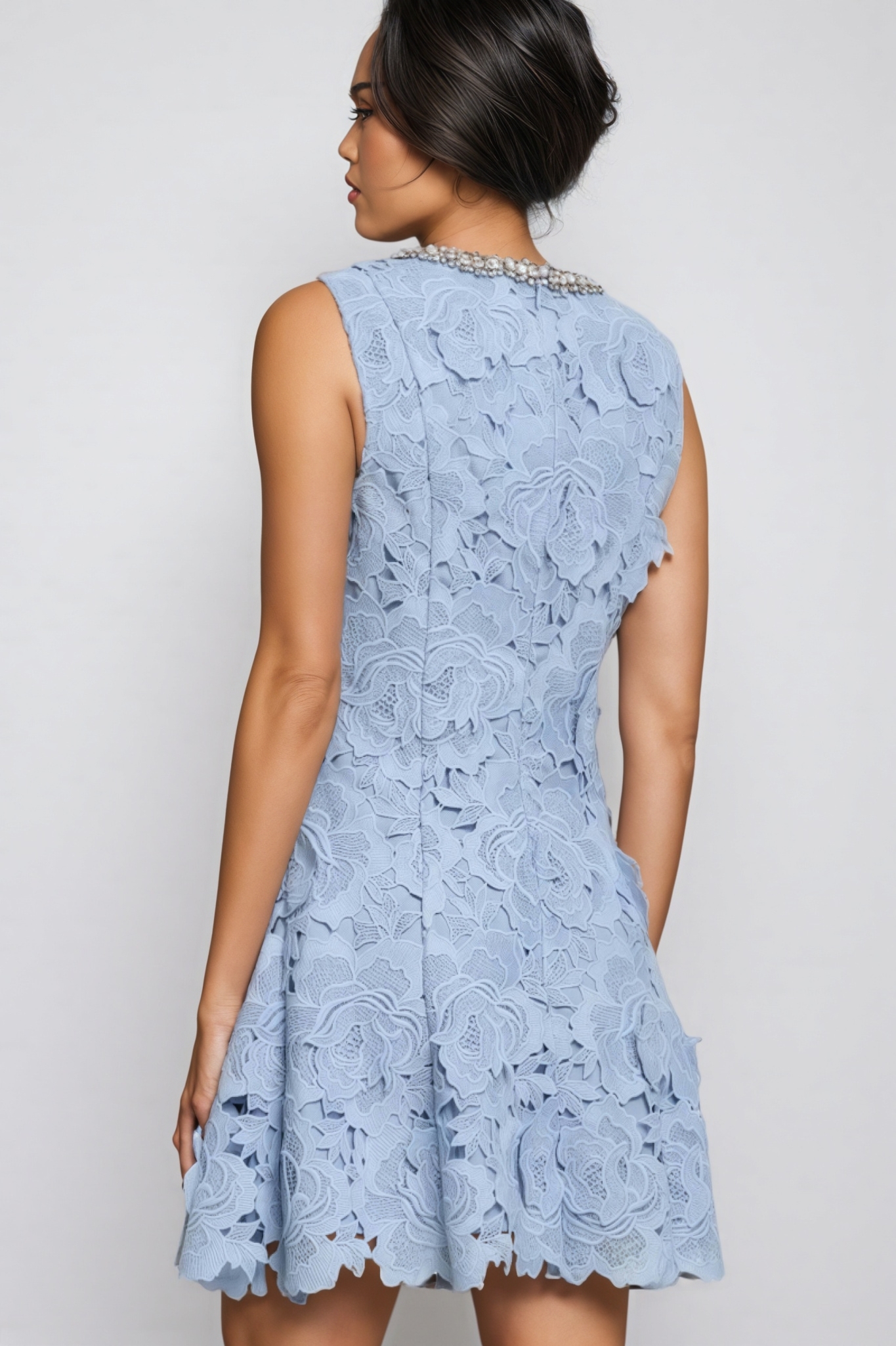 Beldend Sleeveless Floral Lace Mini Dress