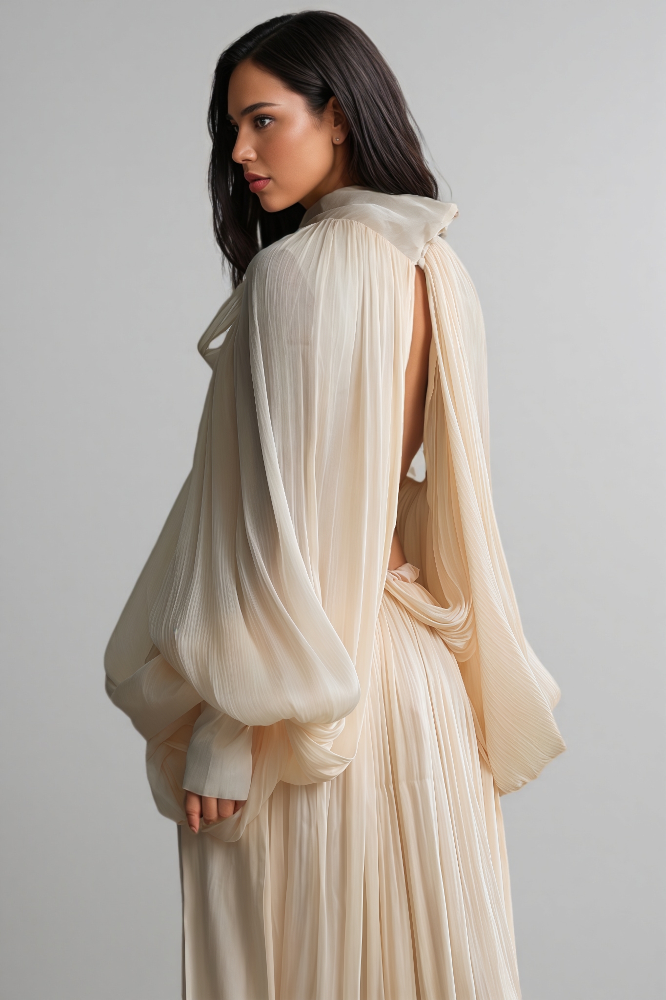 Inina Tie Neck Puff Sleeve Maxi Dress