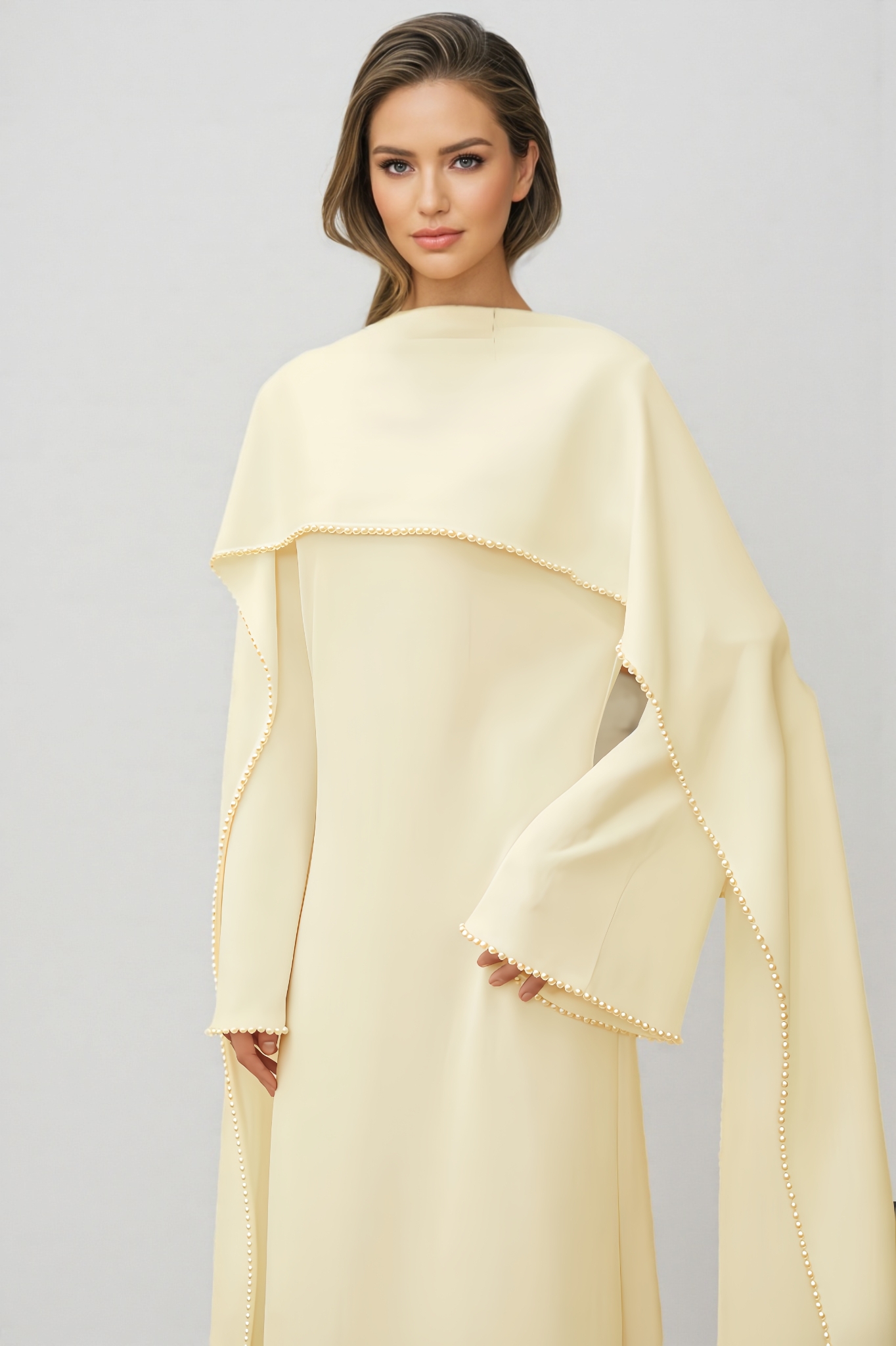 Paca Pearl Trim Shawl Detail Maxi Dress