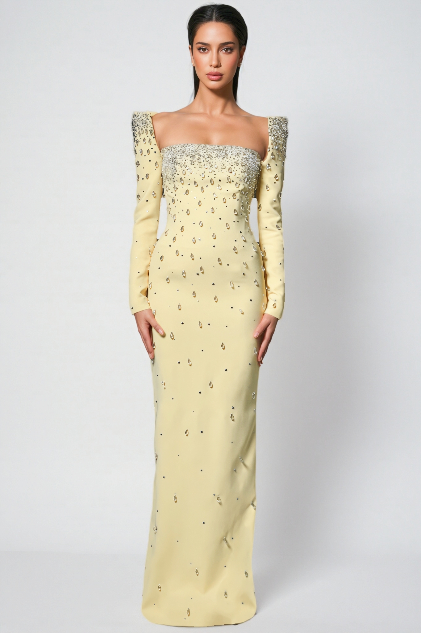Thety Yellow Diamonds Beaded Maxi Dress 
