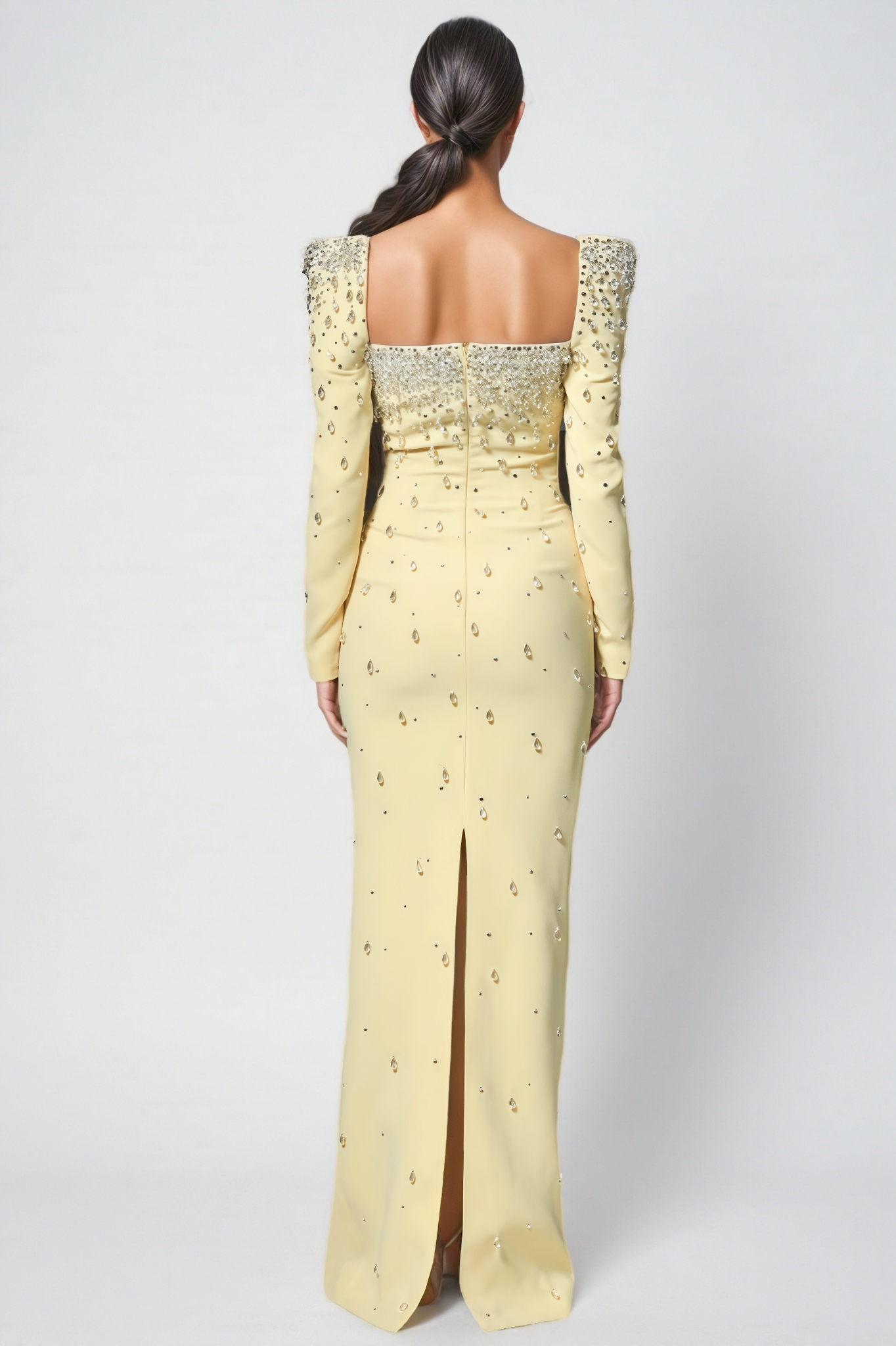Thety Yellow Diamonds Beaded Maxi Dress 