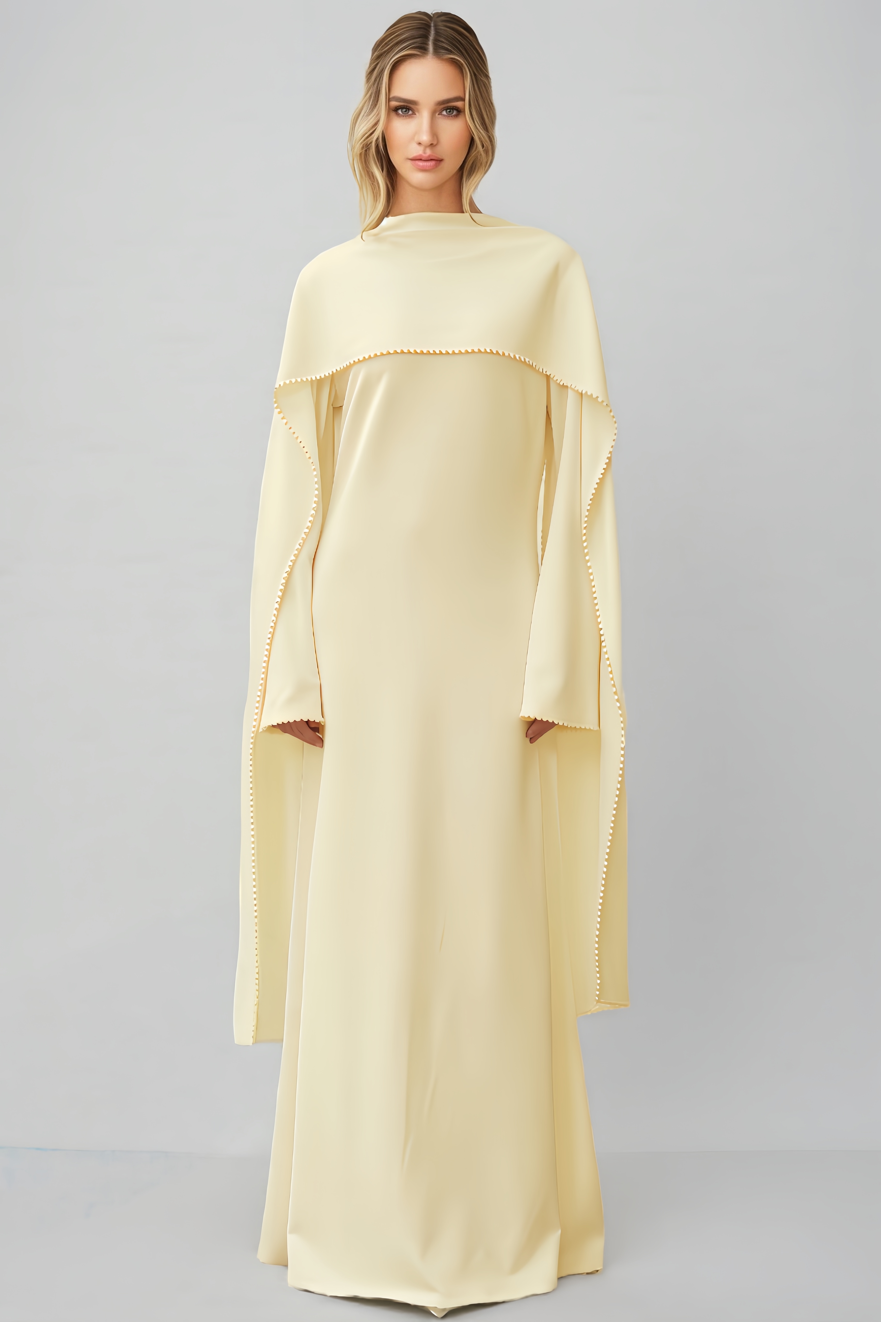 Paca Pearl Trim Shawl Detail Maxi Dress