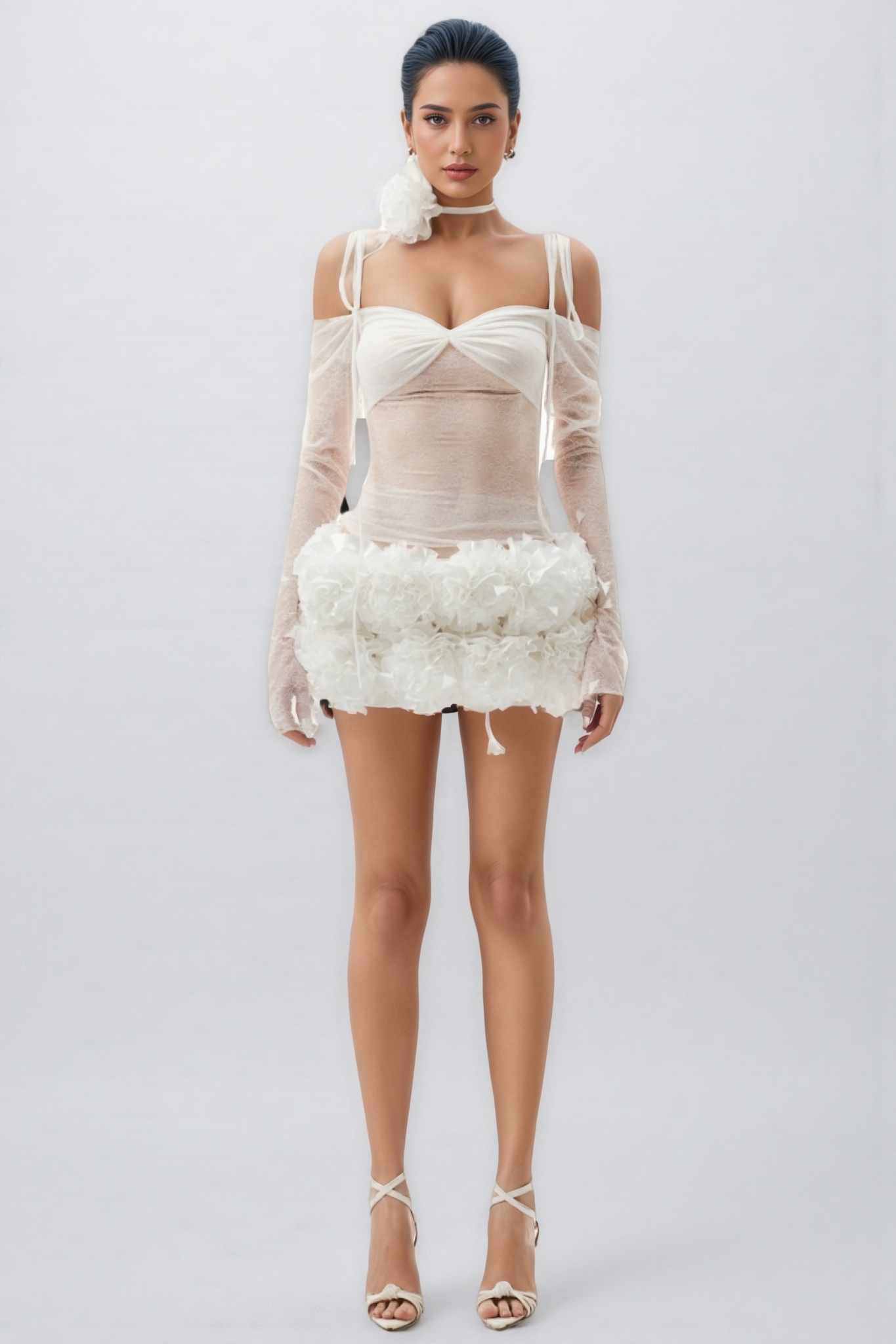 Orbeks White Strapless 3D Flower Mini Dress Set