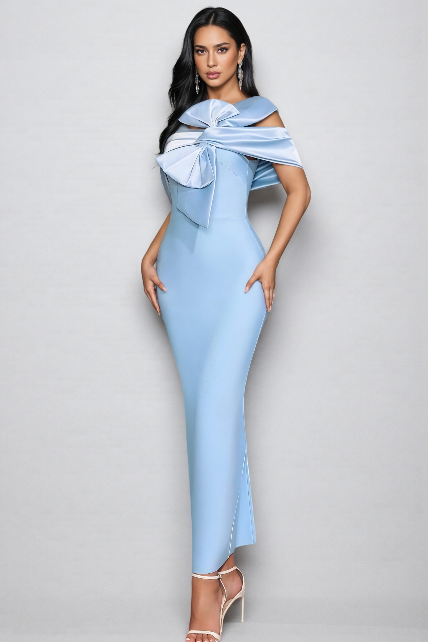 Esmed Blue Bow Split Maxi Dress