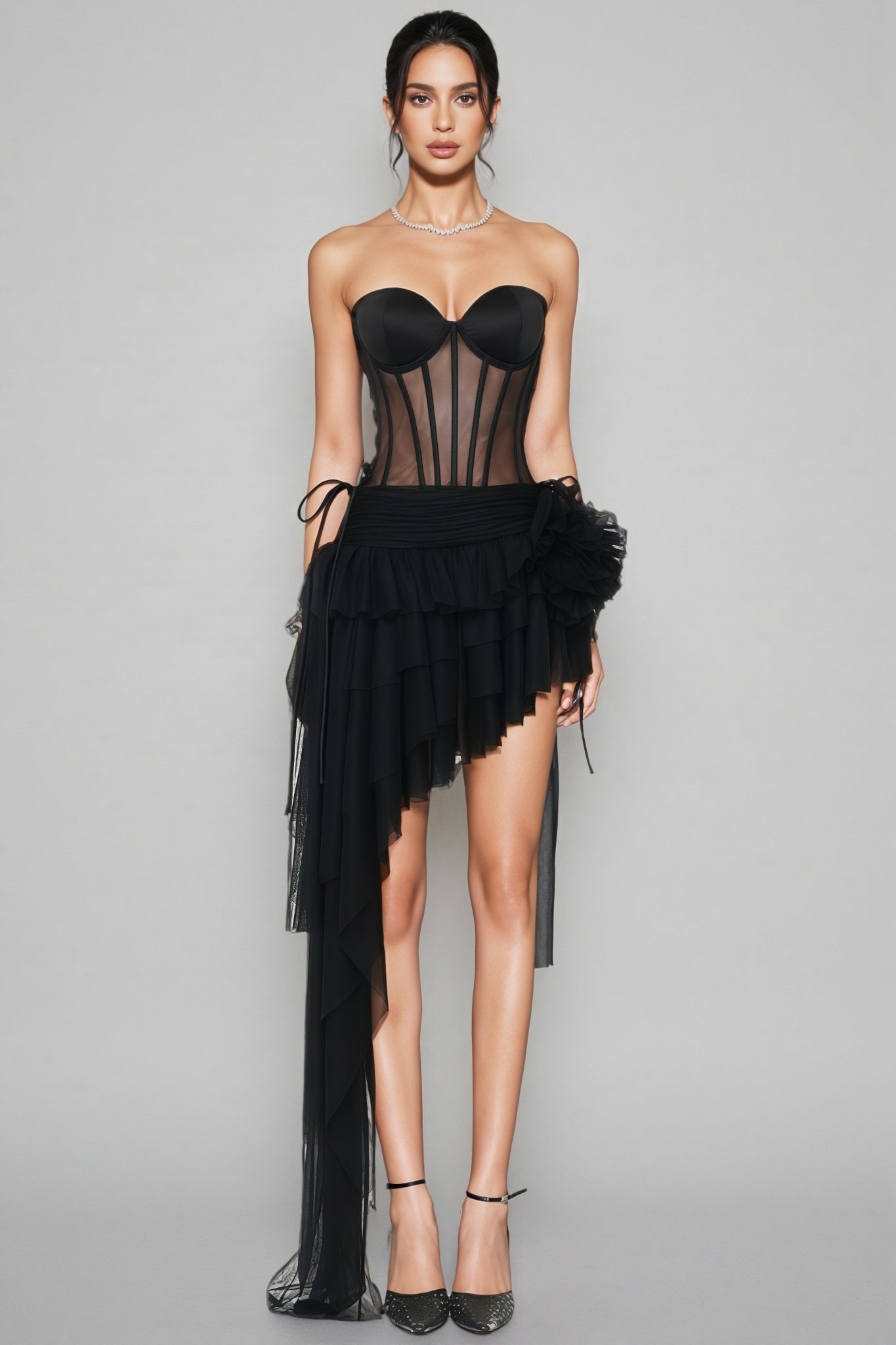 Evelyn Strapless Lace-Up Midi Dress Set