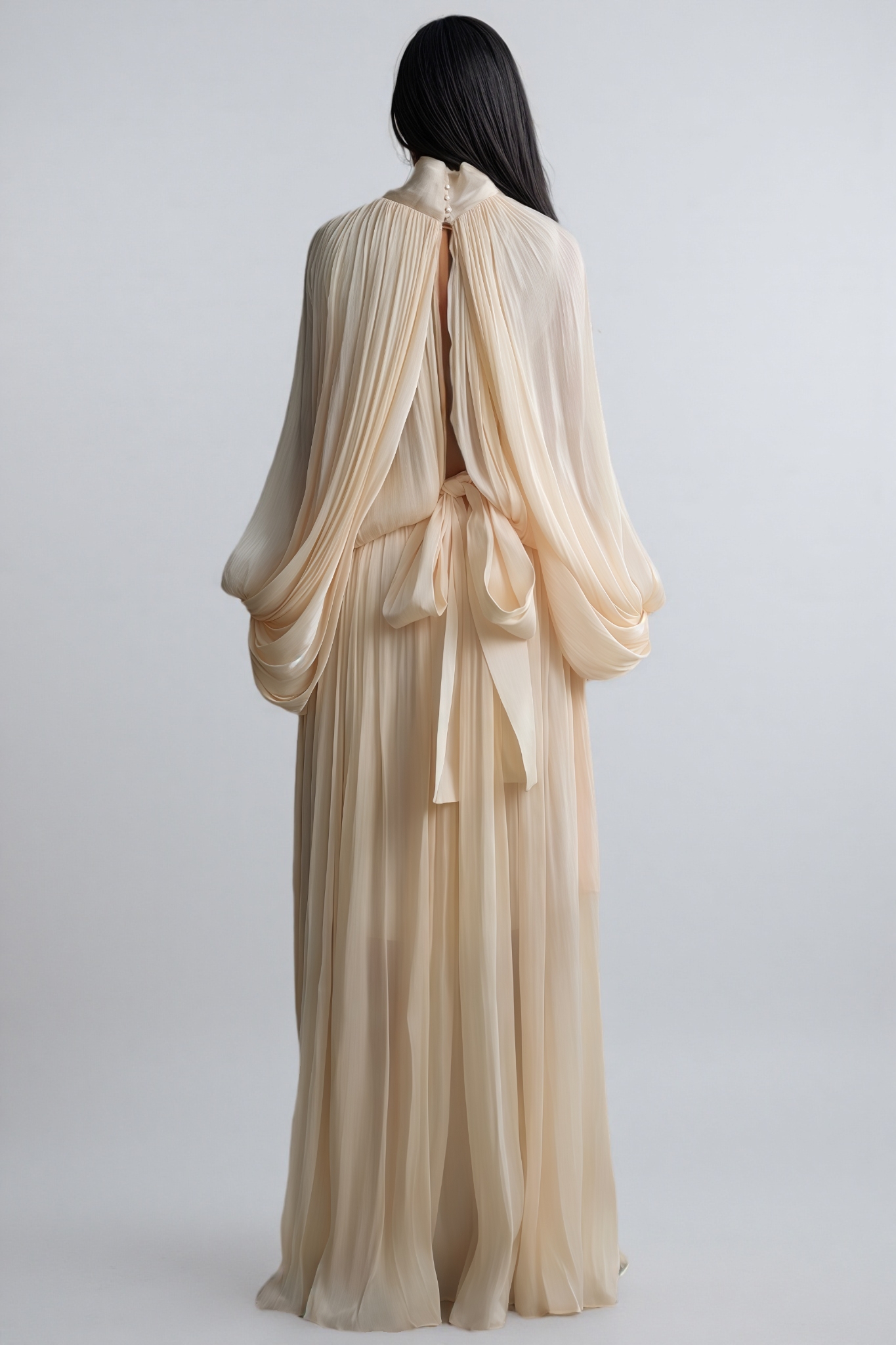 Inina Tie Neck Puff Sleeve Maxi Dress