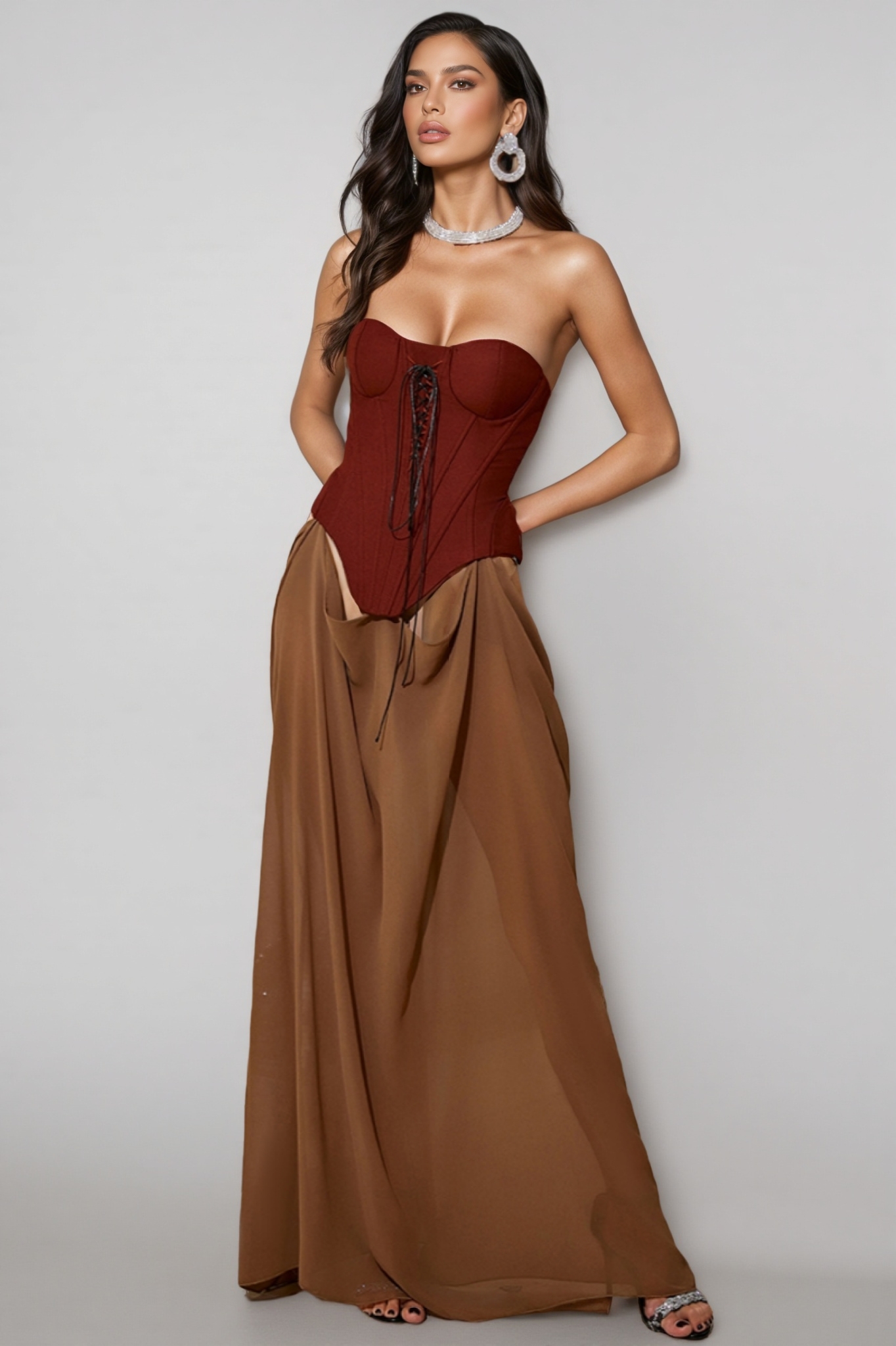 Tessd Strapless Patchwork Details Maxi Dress