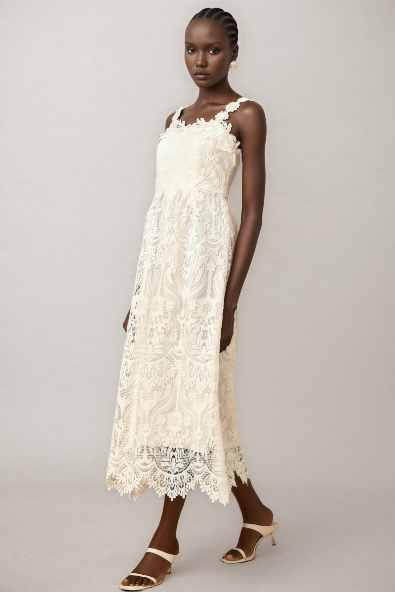 Harlin White Floral Lace Maxi Dress