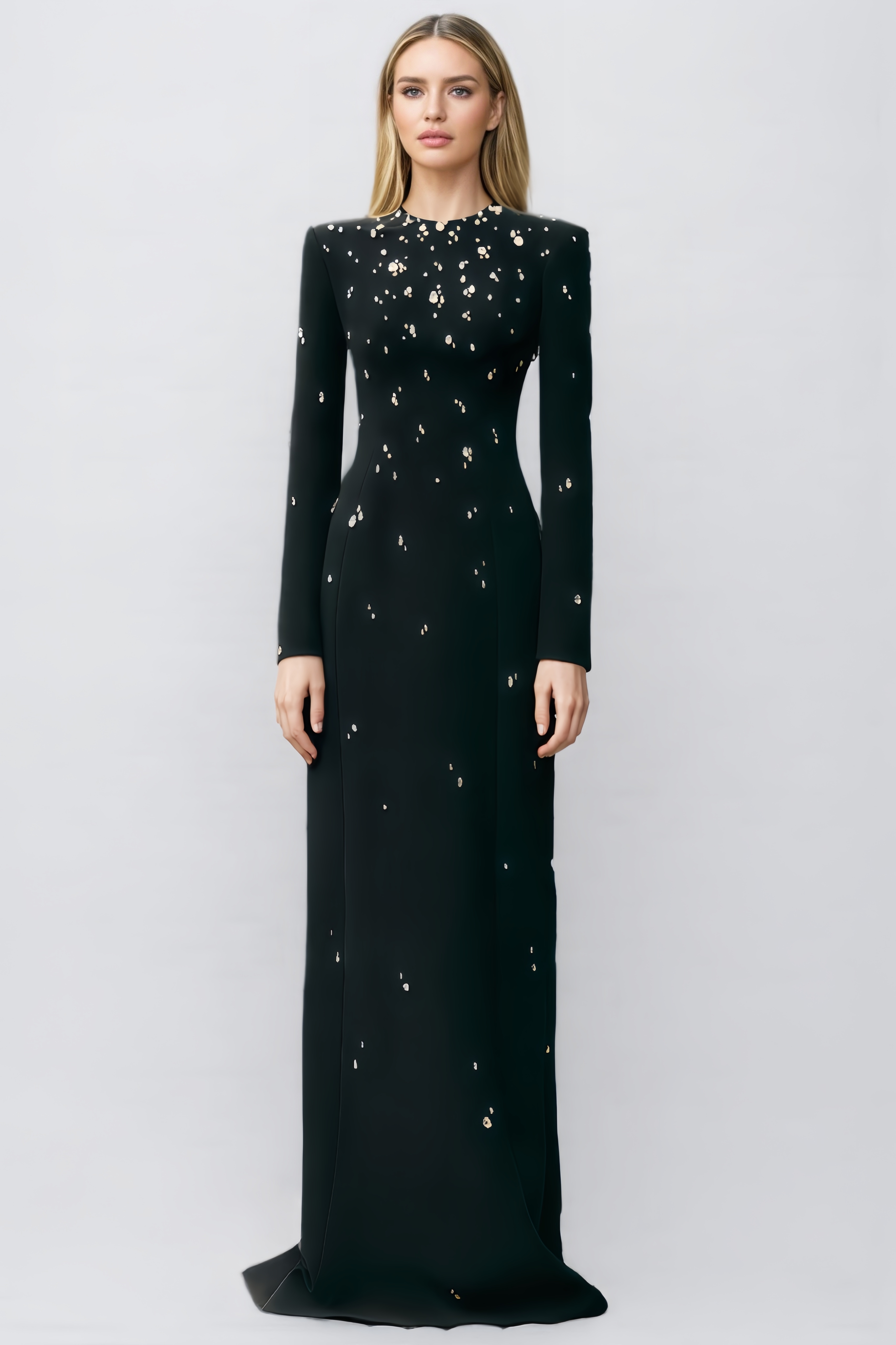 Terlyn Stone Embellished Long Sleeve Maxi Dress