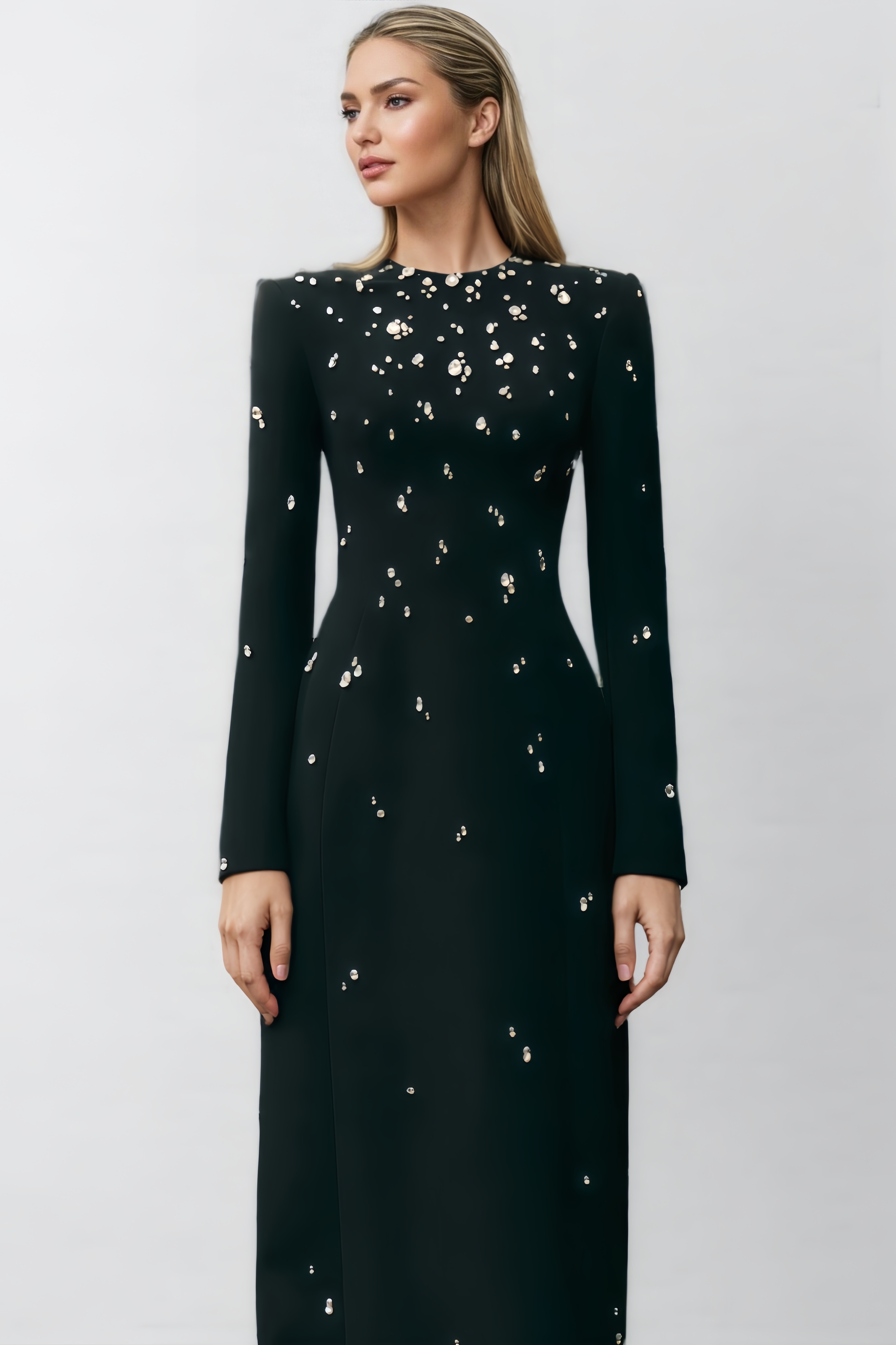 Terlyn Stone Embellished Long Sleeve Maxi Dress