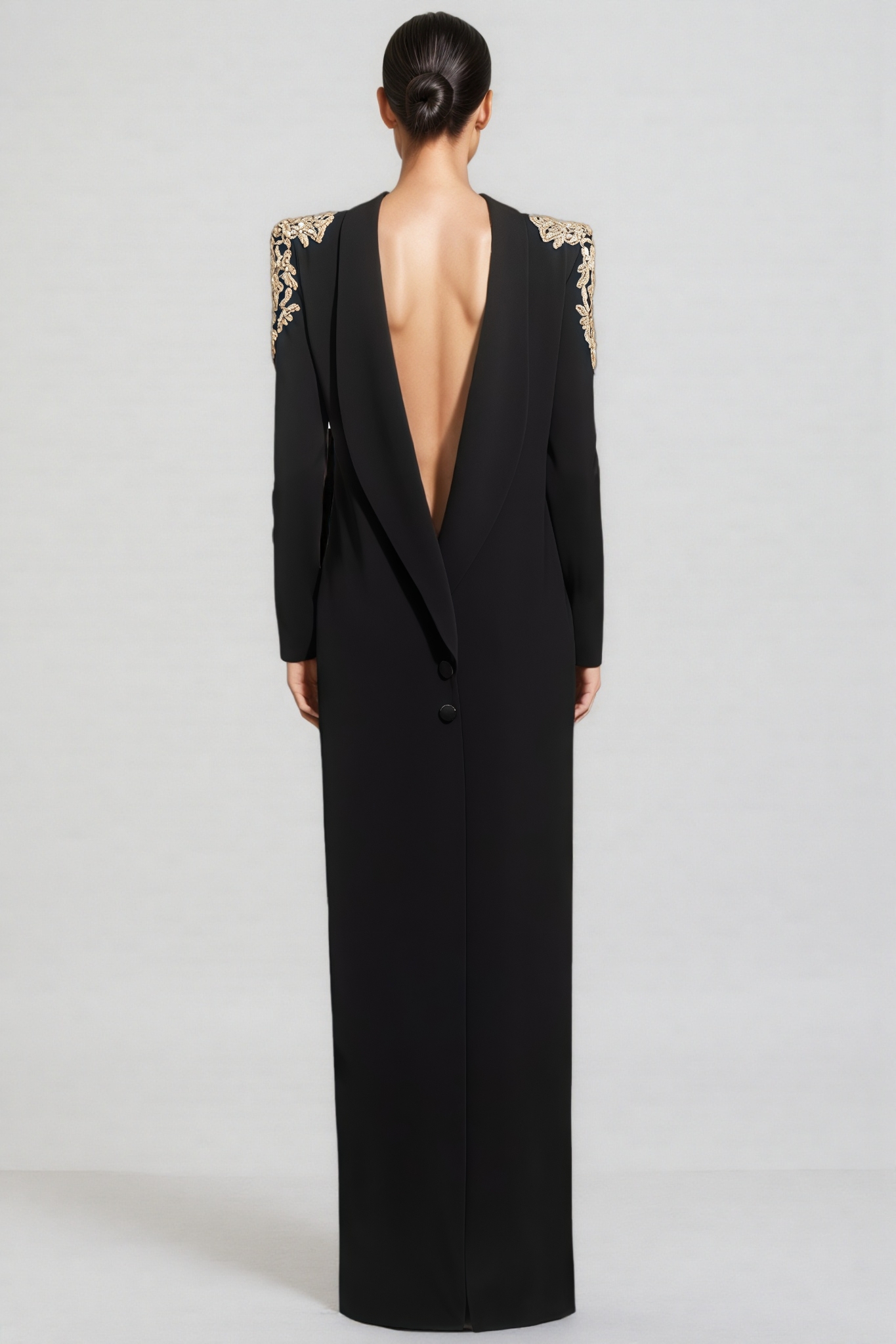 Finald Beaded Rhinestone Backless Maxi Dress