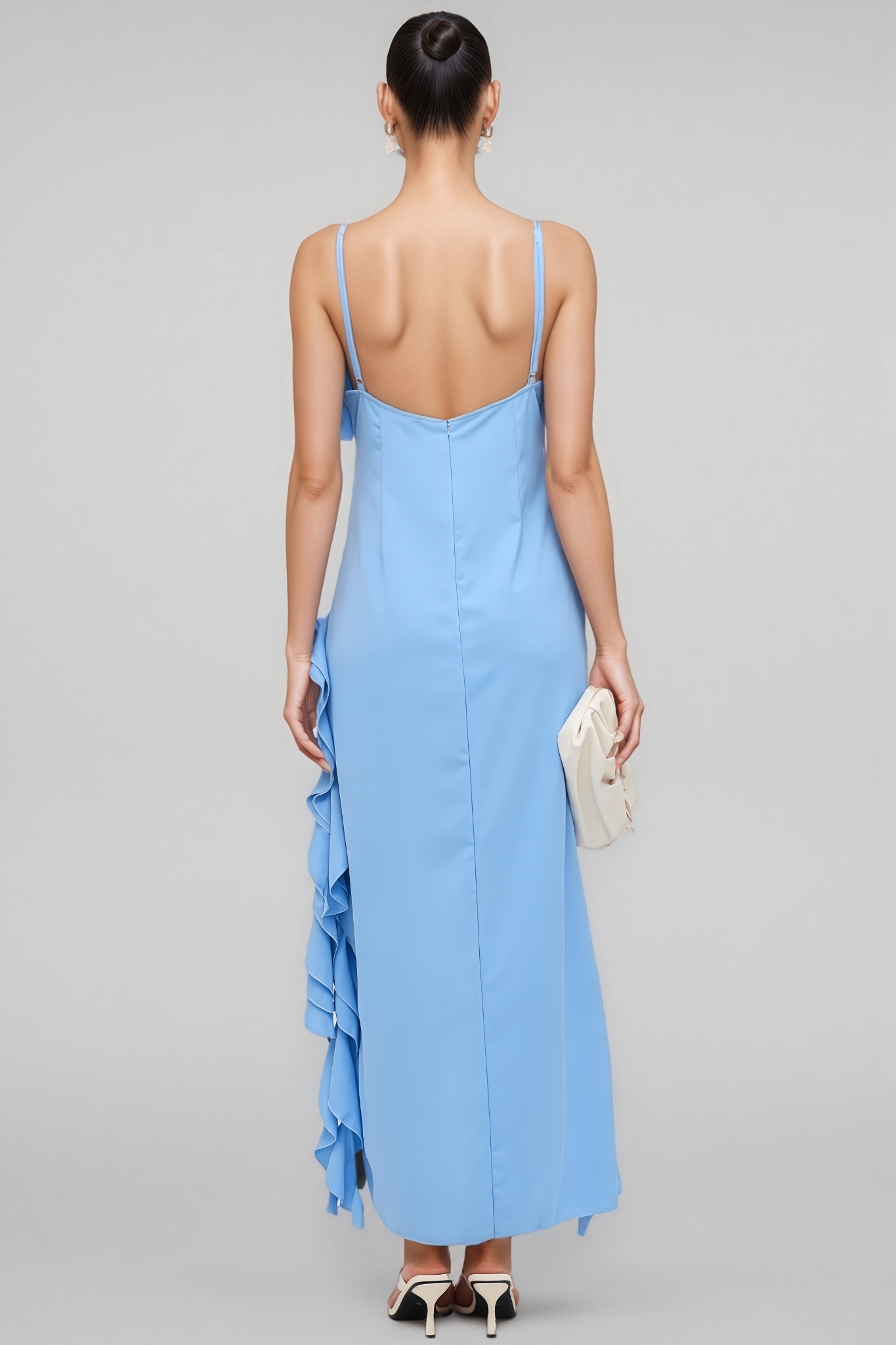 Anyat Blue Sleeveless Ruffle Midi Dress