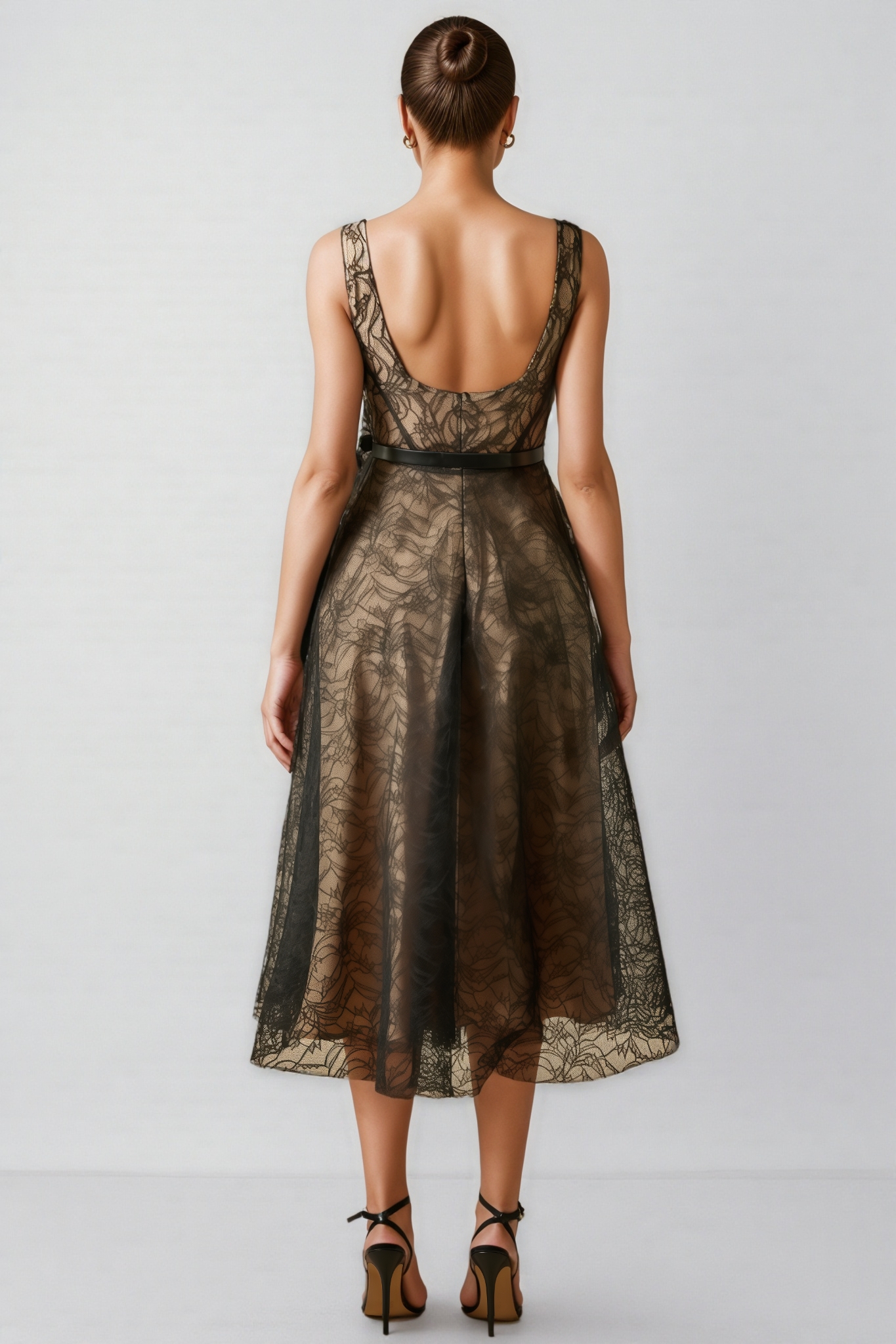Aloise Floral Applique Lace Overlay Midi Dress