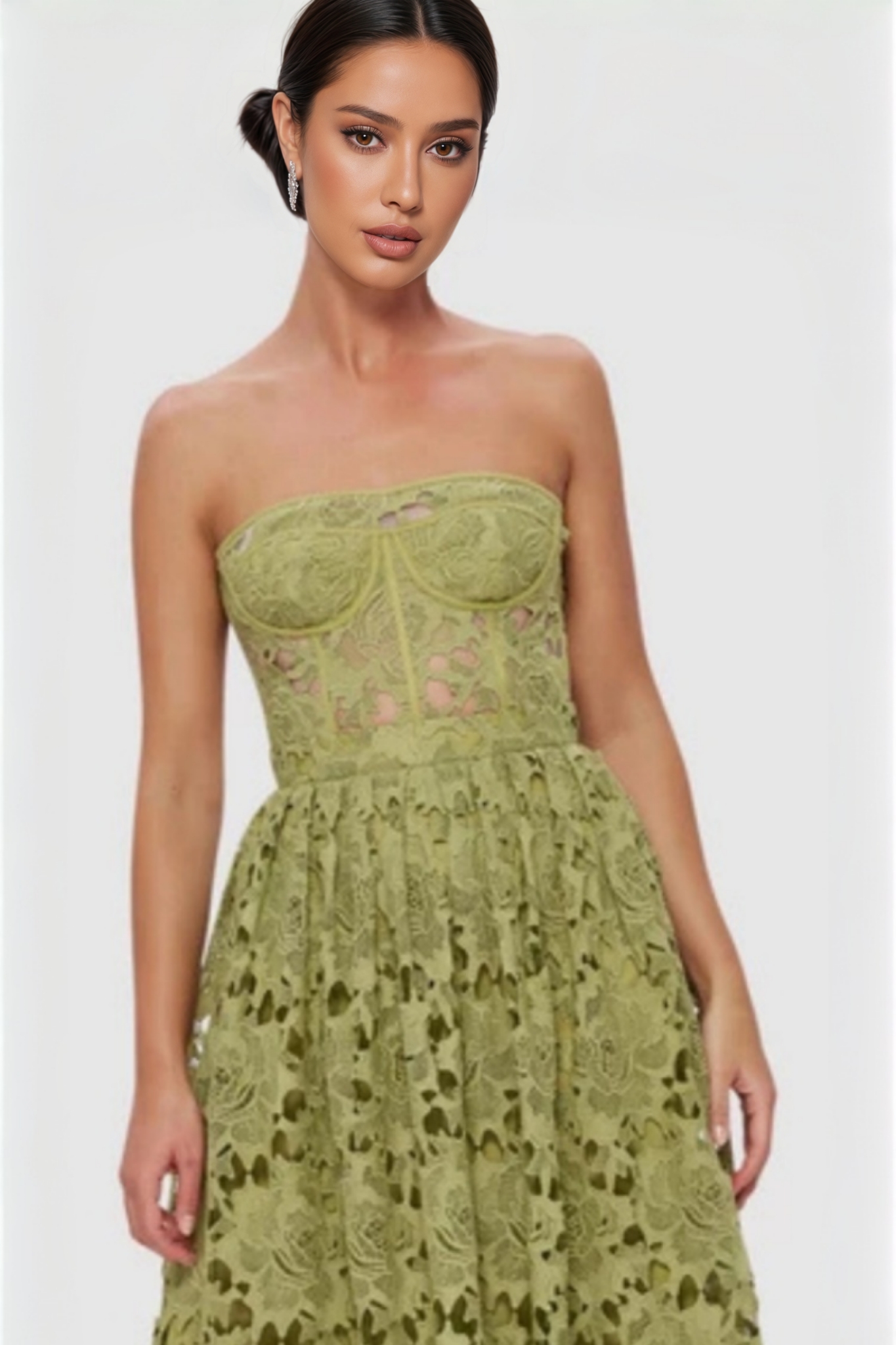 Nashira Green Embroidered Cutout Maxi Dress
