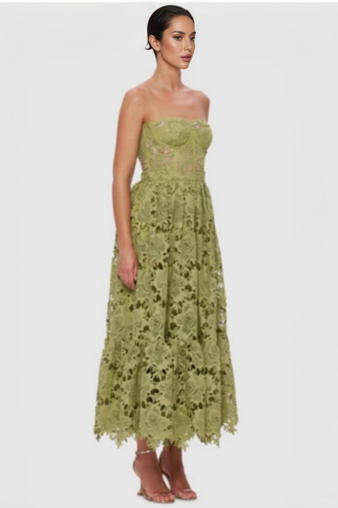 Nashira Green Embroidered Cutout Maxi Dress