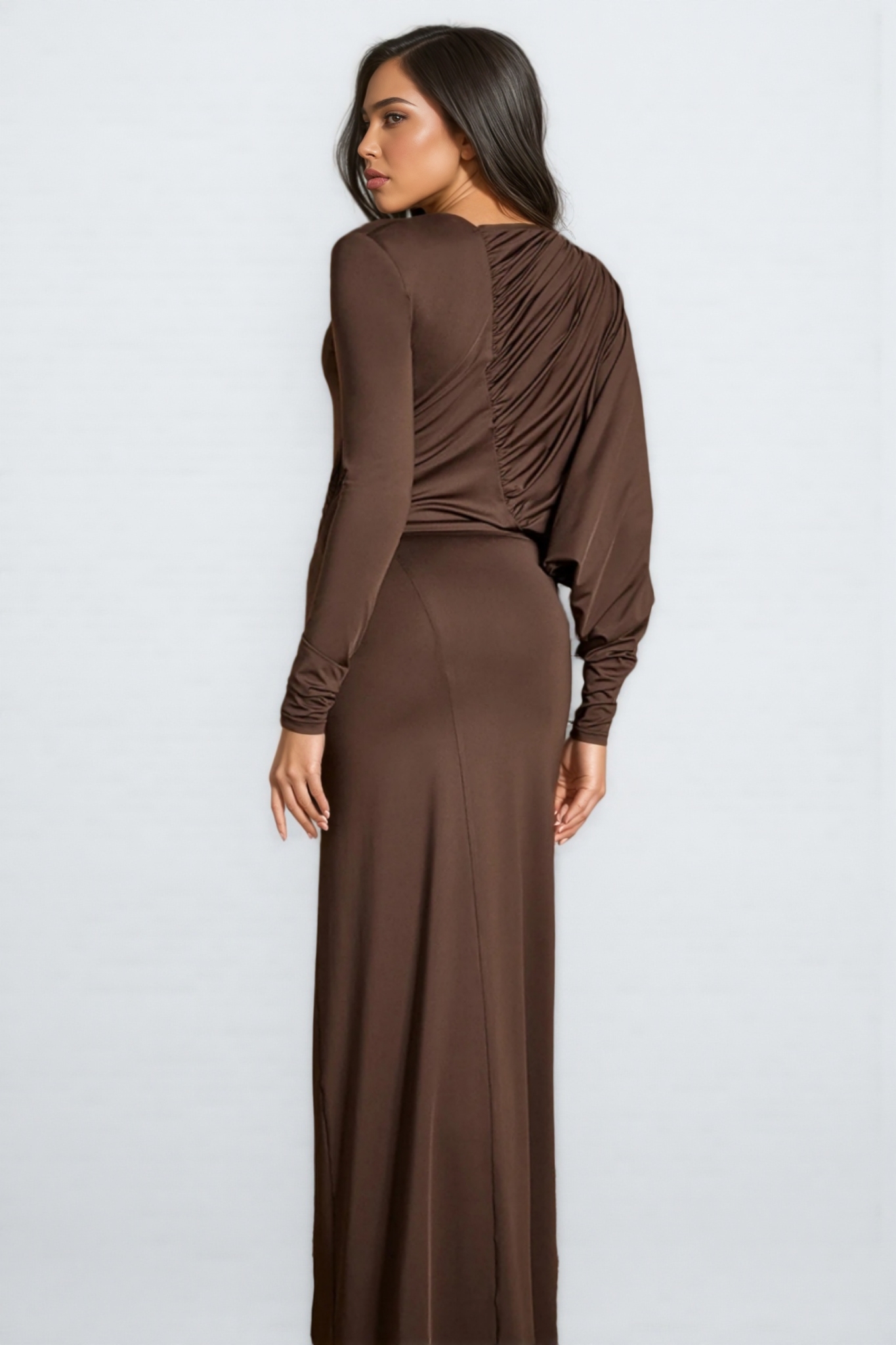 Nyx V-neck Brown Maxi Dress