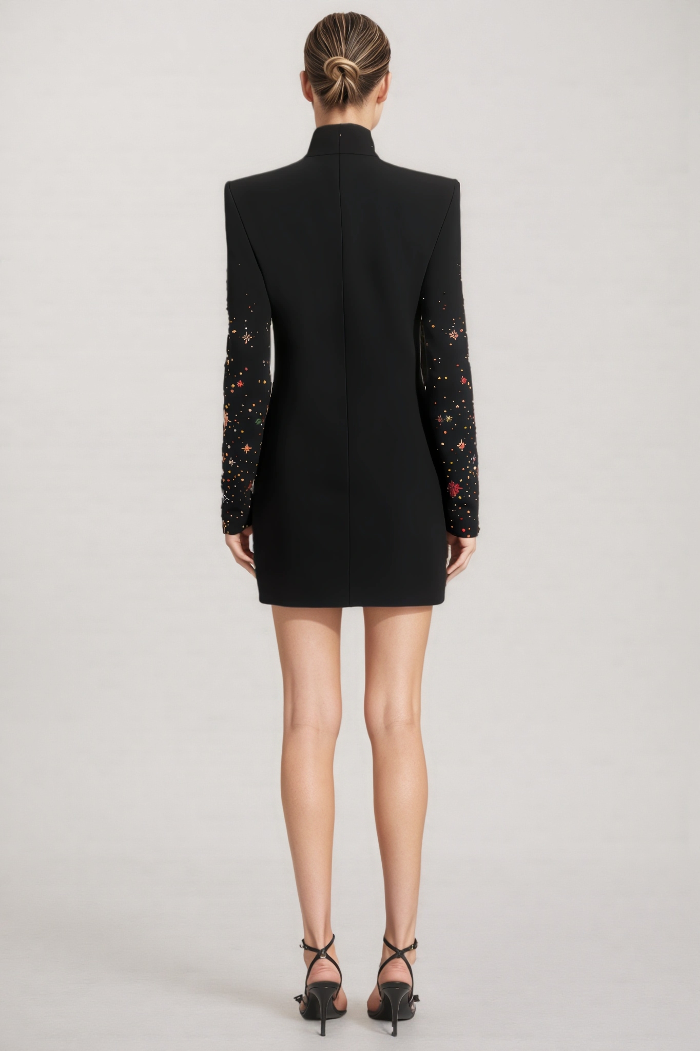 Jouy Diamond-Encrusted Long-Sleeved Mini Dress