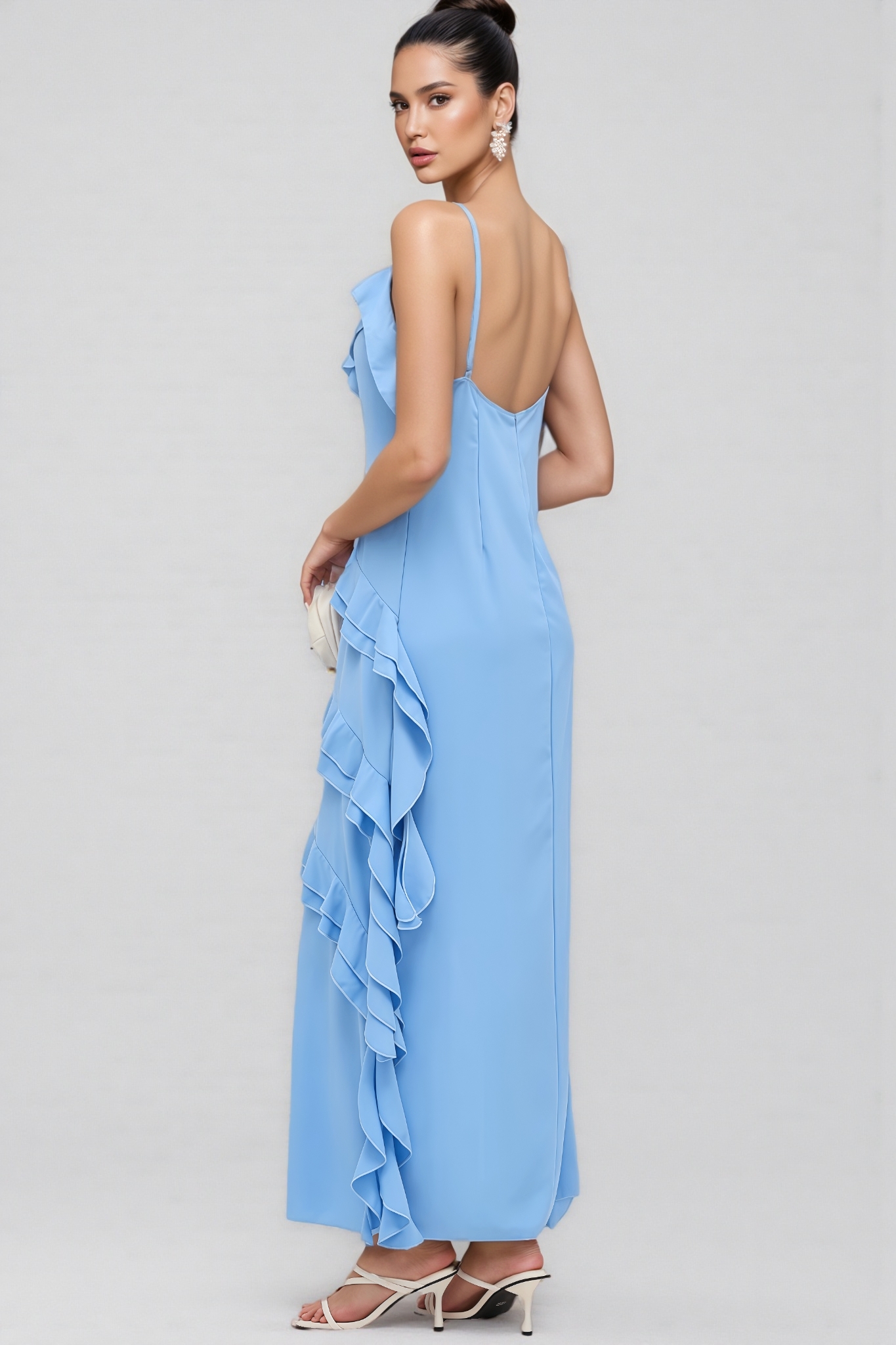 Anyat Blue Sleeveless Ruffle Midi Dress