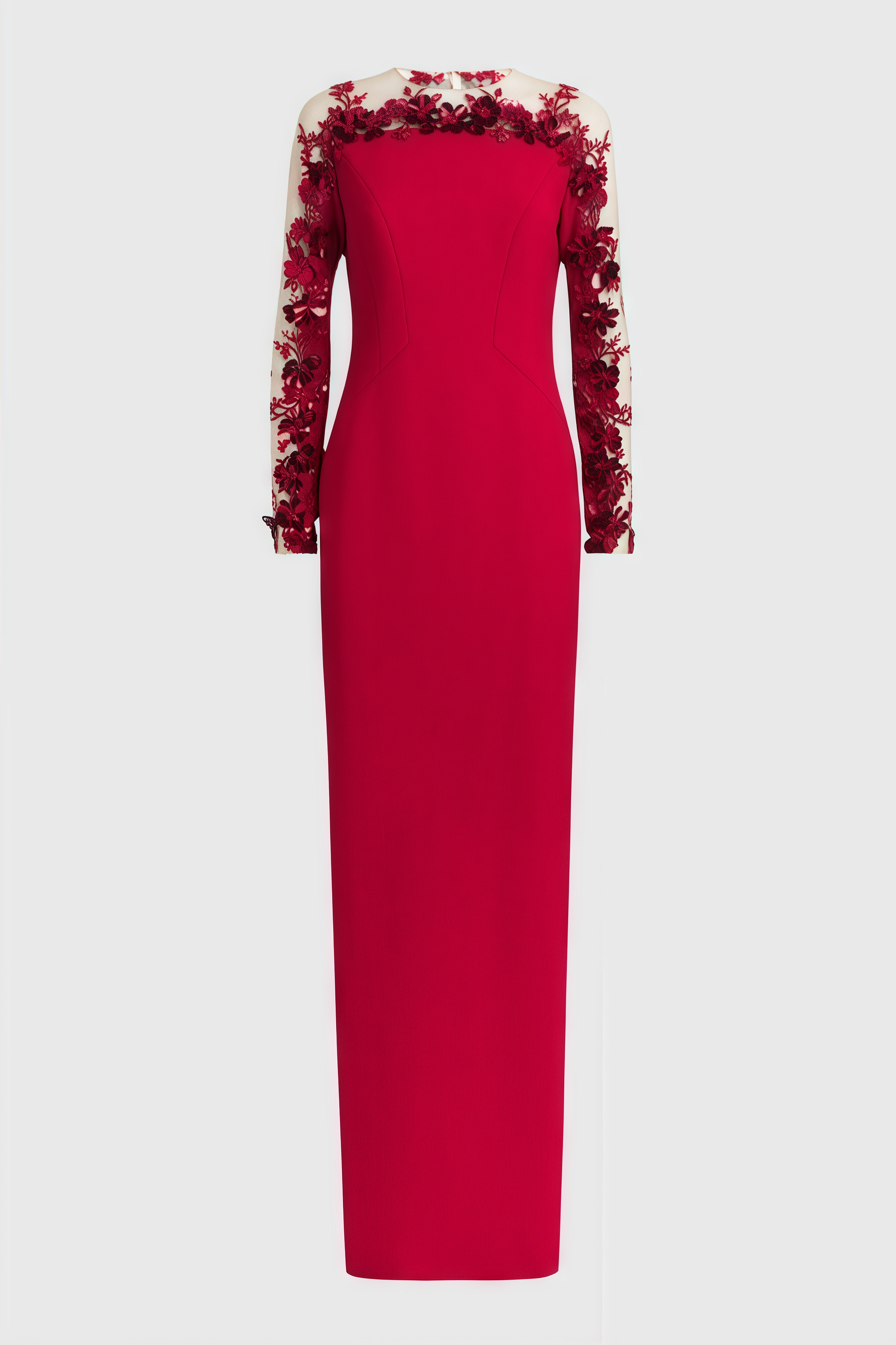 Eaplty Red 3D Floral Mesh Maxi Dress