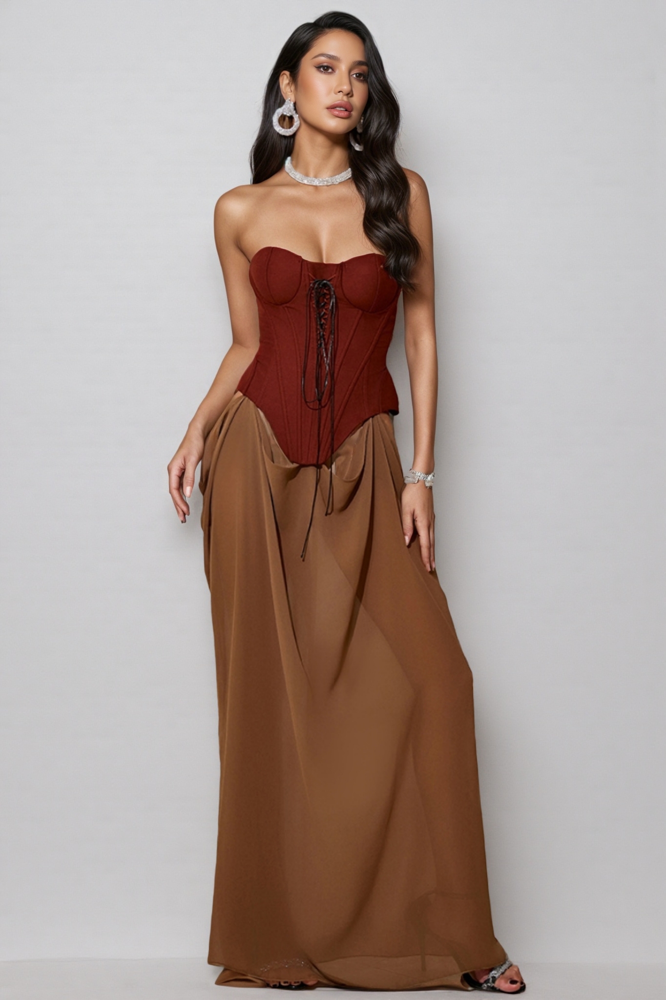 Tessd Strapless Patchwork Details Maxi Dress