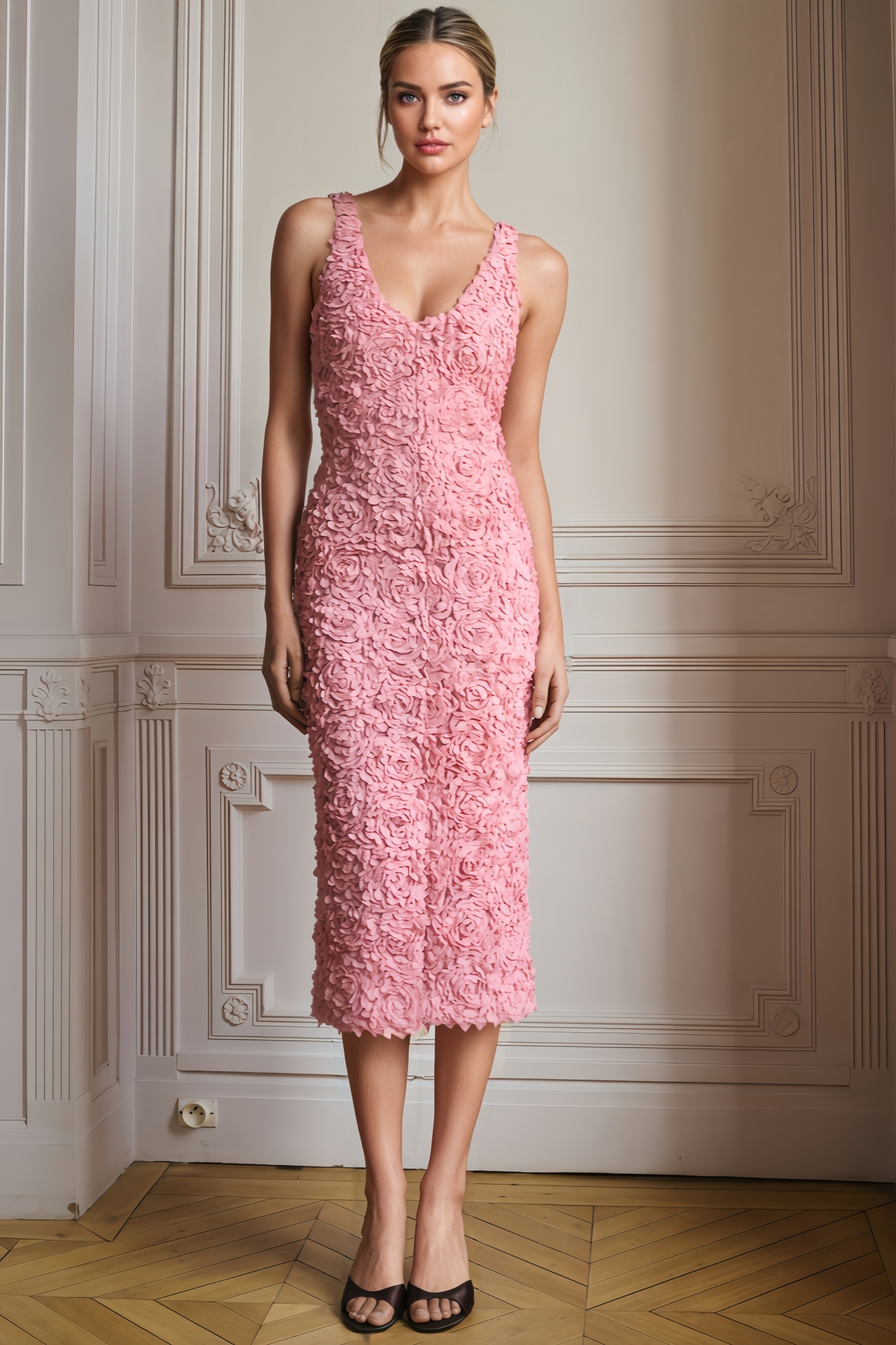 Aisnk Floral Lace Midi Dress