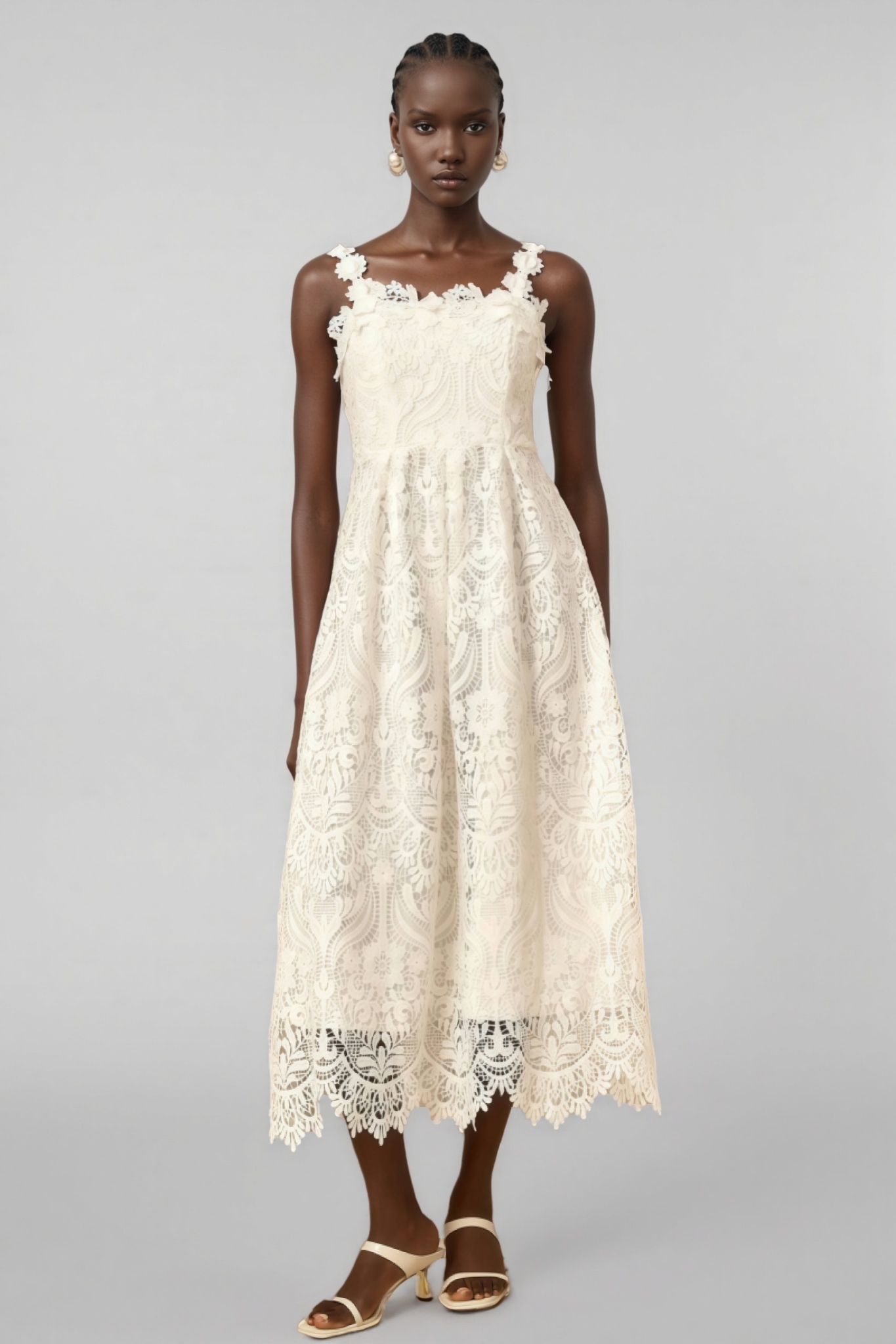Harlin White Floral Lace Maxi Dress